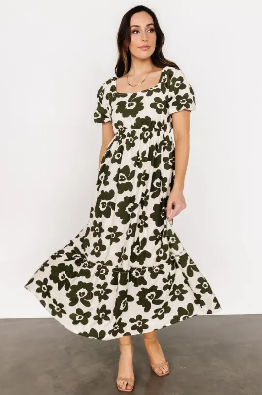 Kasey Maxi Dress | Olive + Ivory Print sold by Baltic Born