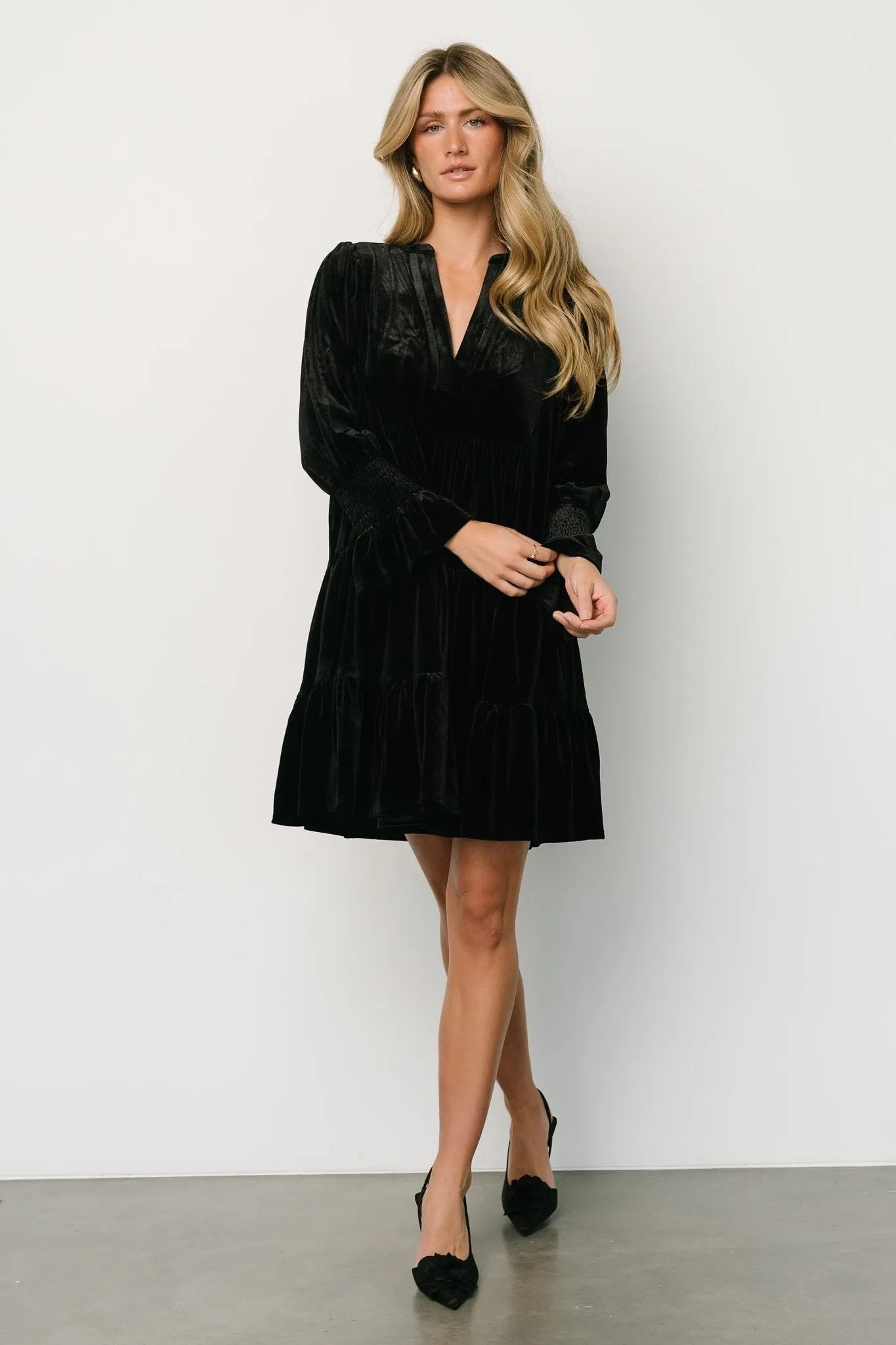 Tolman Velvet Short Dress | Black sold by Baltic Born