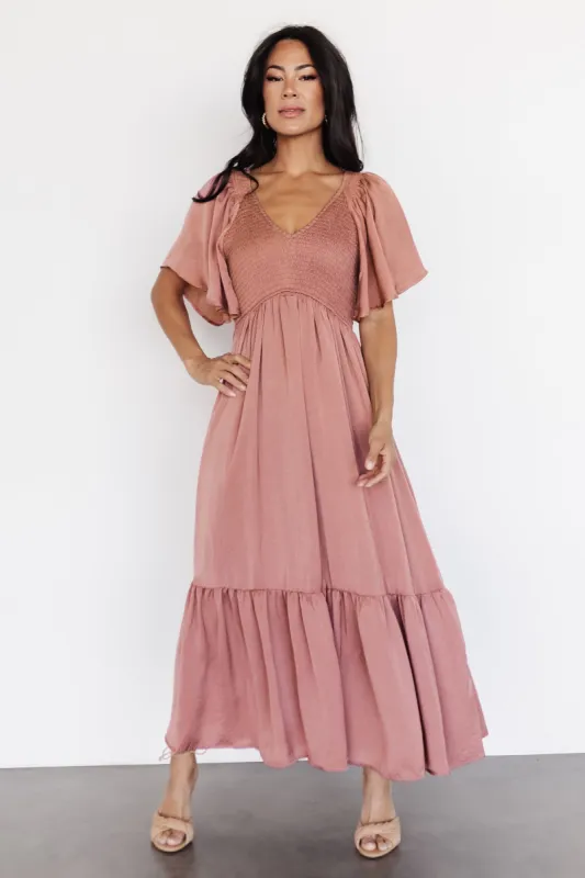 Lovell Smocked Midi Dress | Dark Mauve sold by Baltic Born