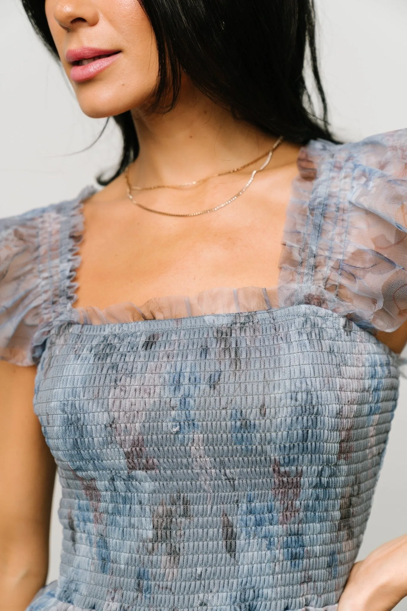 Clementine Tulle Midi Dress | Dusty Blue Floral sold by Baltic Born product image thumbnail 4