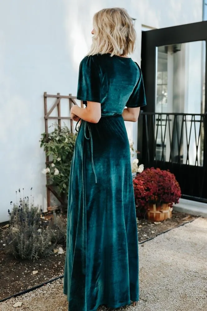 Meghan Velvet Wrap Maxi Dress | Jade sold by Baltic Born product image thumbnail 5
