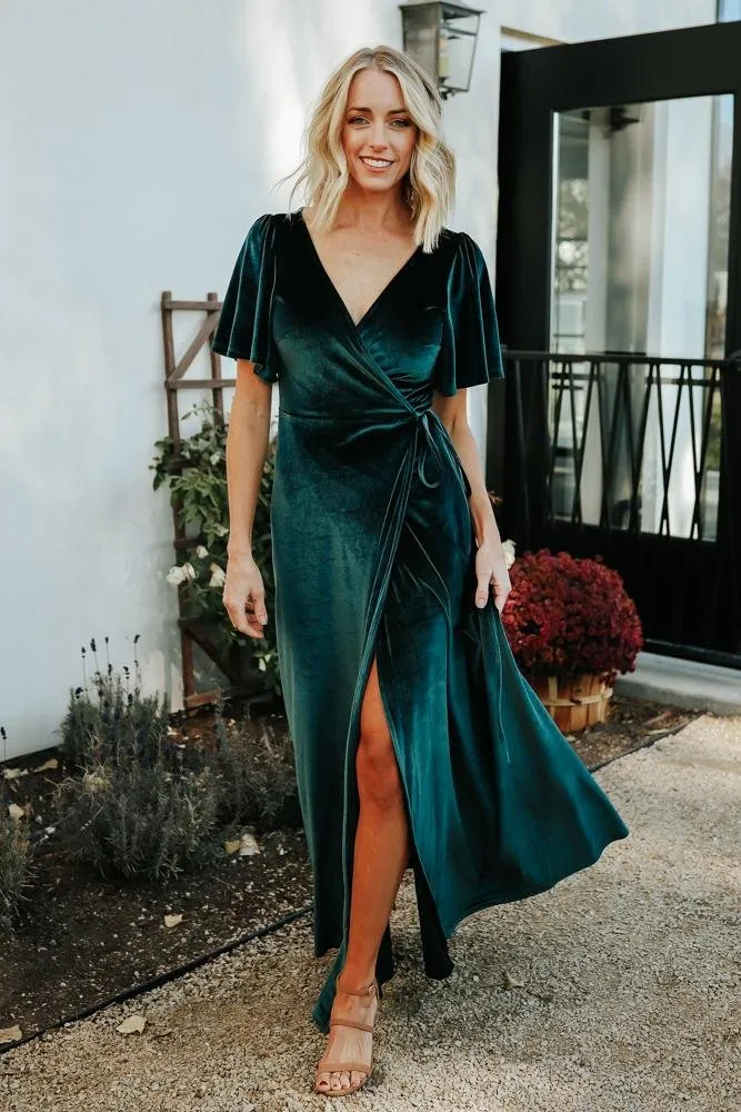 Meghan Velvet Wrap Maxi Dress | Jade sold by Baltic Born