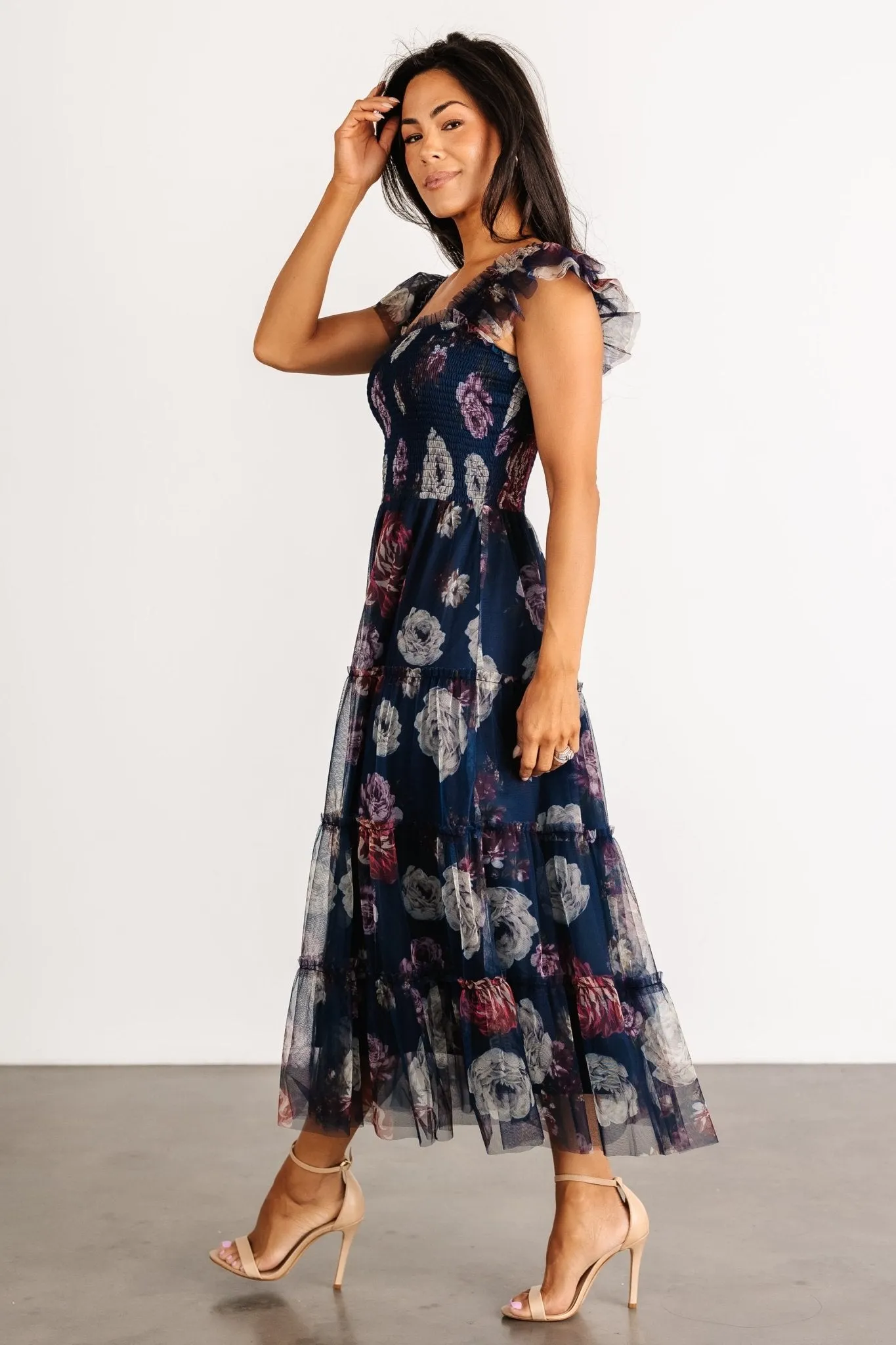 Clementine Tulle Midi Dress | Navy Floral sold by Baltic Born product image thumbnail 3