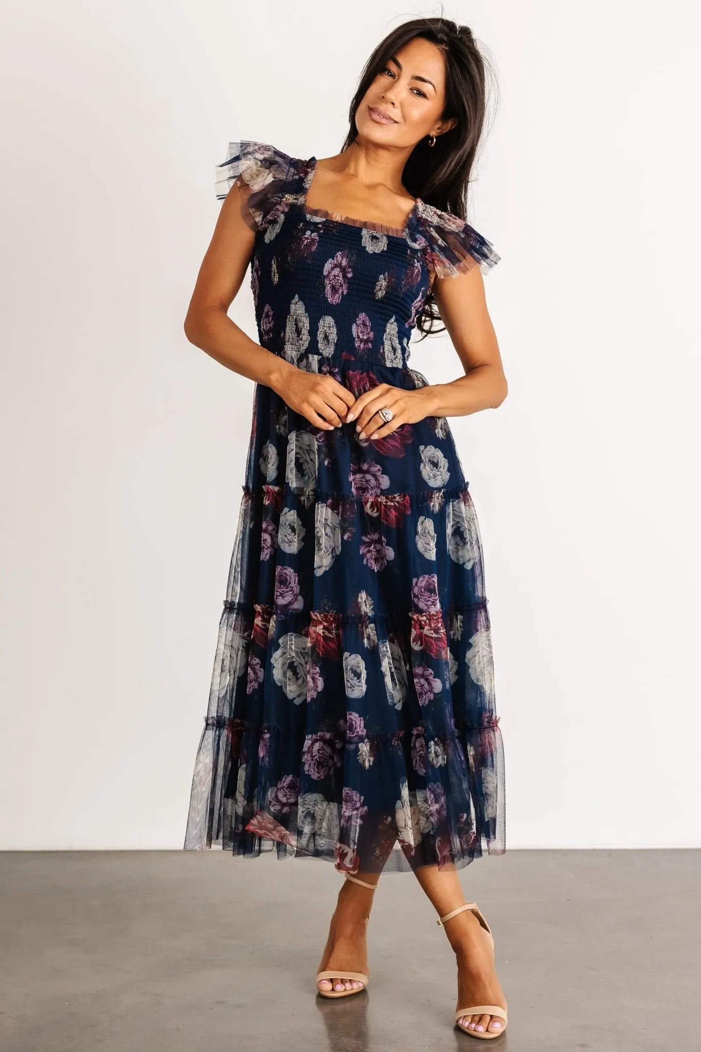 Clementine Tulle Midi Dress | Navy Floral sold by Baltic Born product image thumbnail 4
