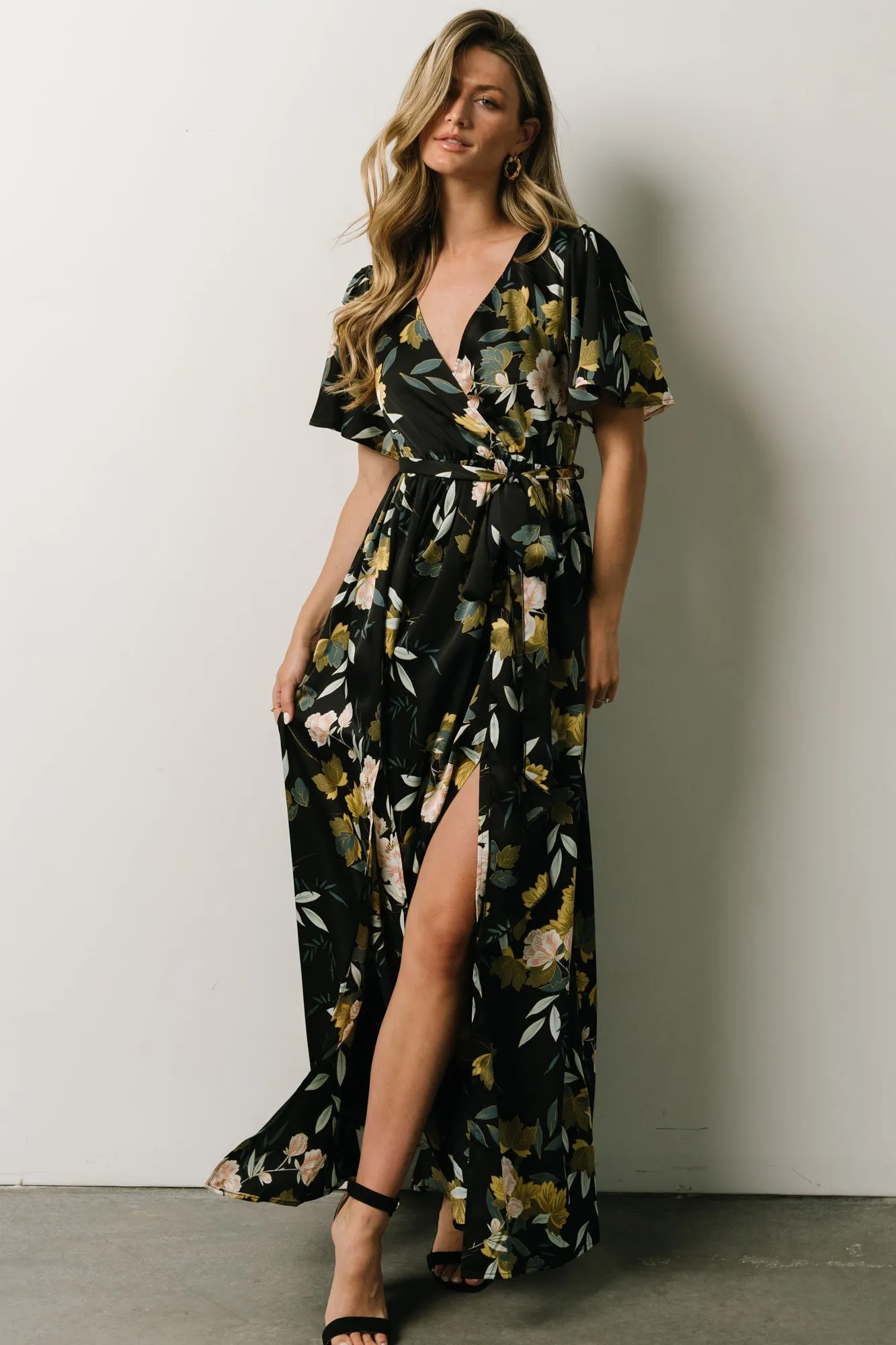Sicily Satin Maxi Dress | Black Floral sold by Baltic Born product image thumbnail 5
