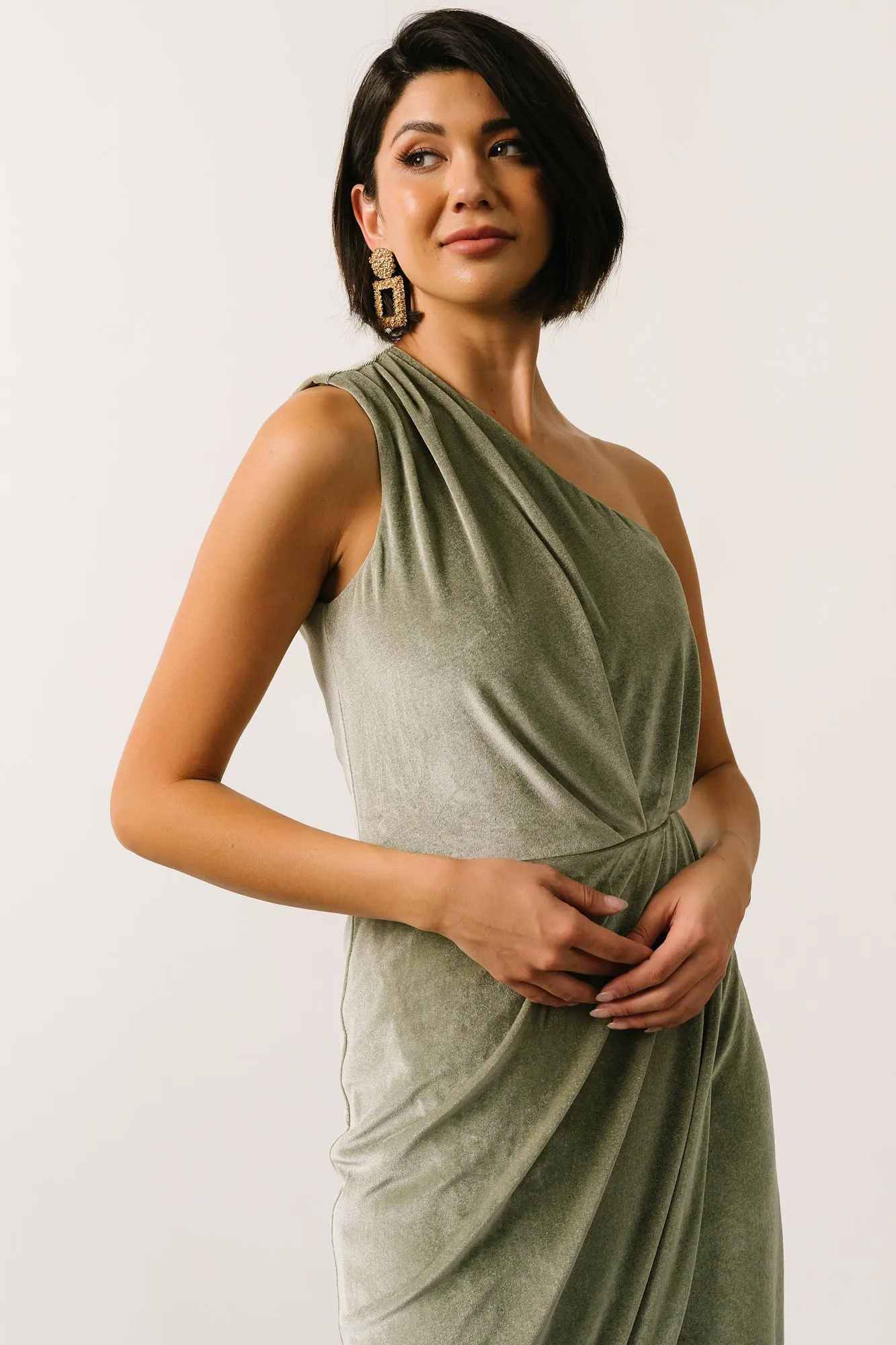Kourtney Velvet One Shoulder Midi Dress | Sage sold by Baltic Born product image thumbnail 5