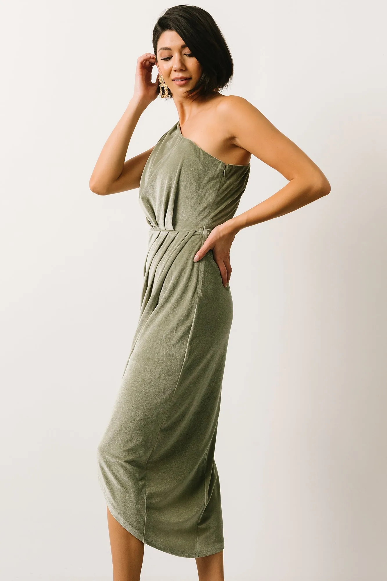 Kourtney Velvet One Shoulder Midi Dress | Sage sold by Baltic Born product image thumbnail 2
