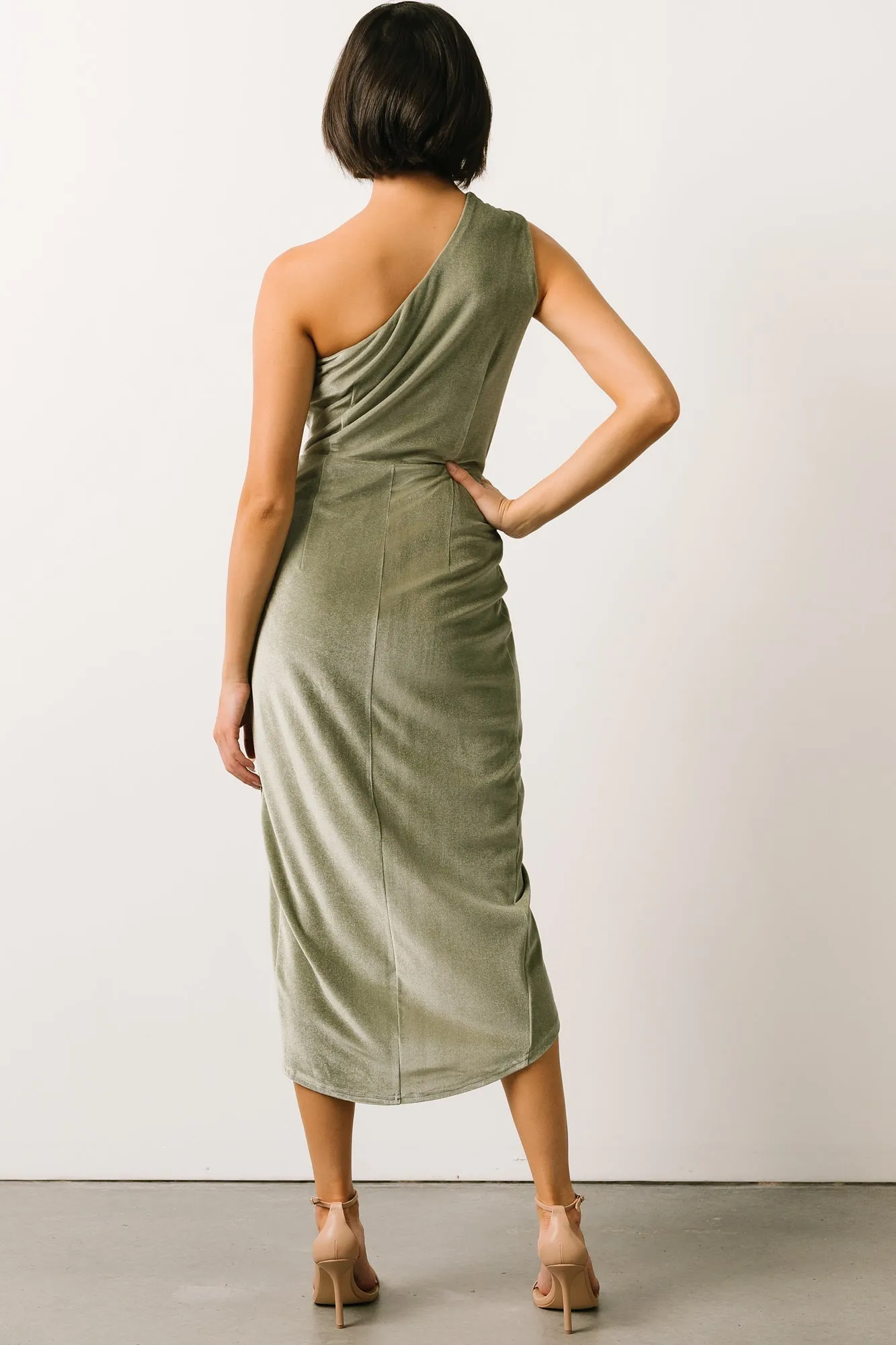 Kourtney Velvet One Shoulder Midi Dress | Sage sold by Baltic Born product image thumbnail 4