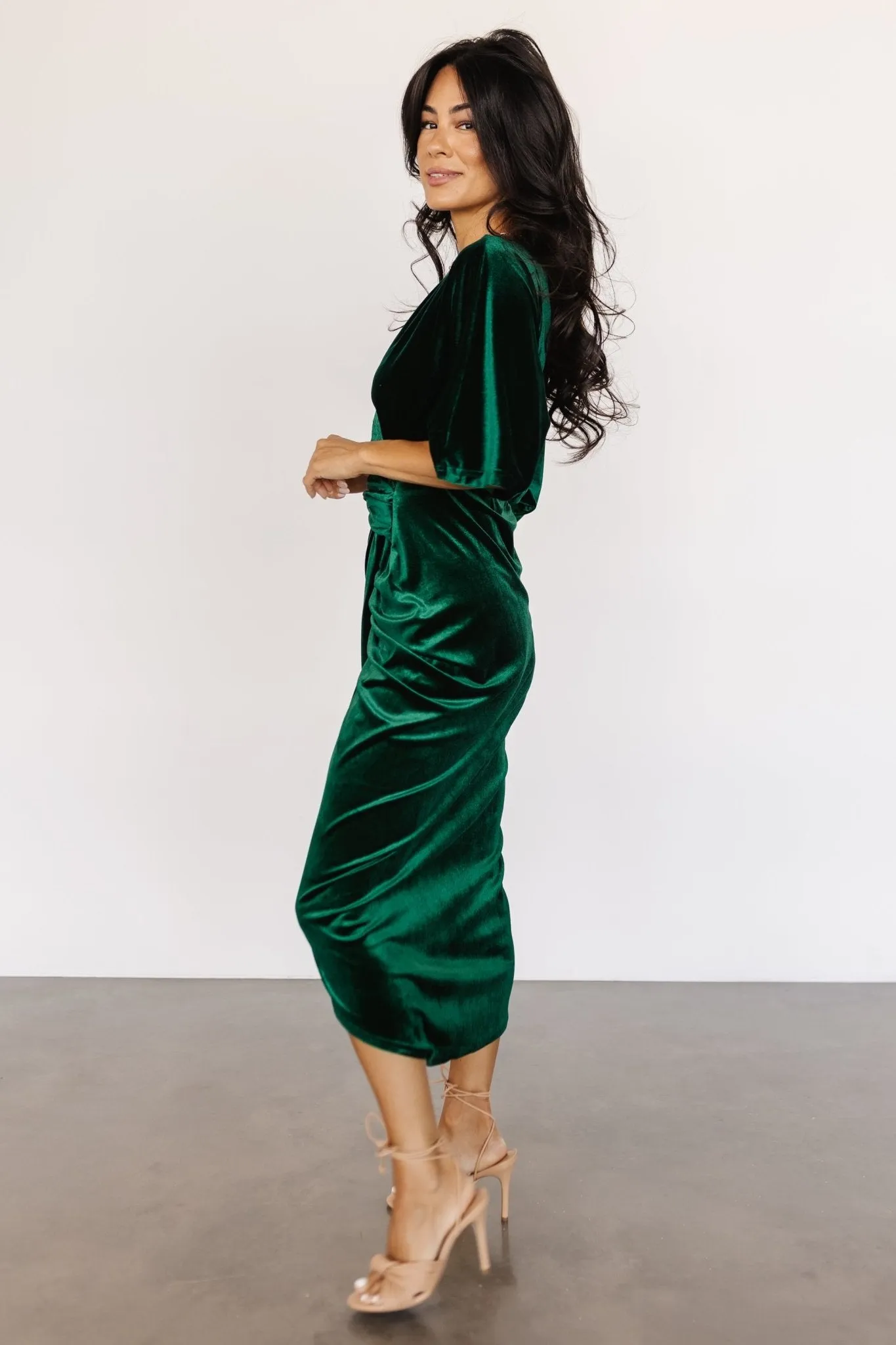 Brendyn Ruched Velvet Dress | Emerald sold by Baltic Born product image thumbnail 4