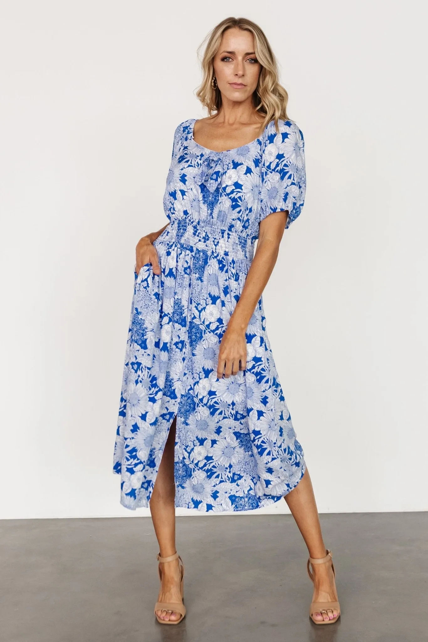 Devi Midi Dress | Blue + White sold by Baltic Born