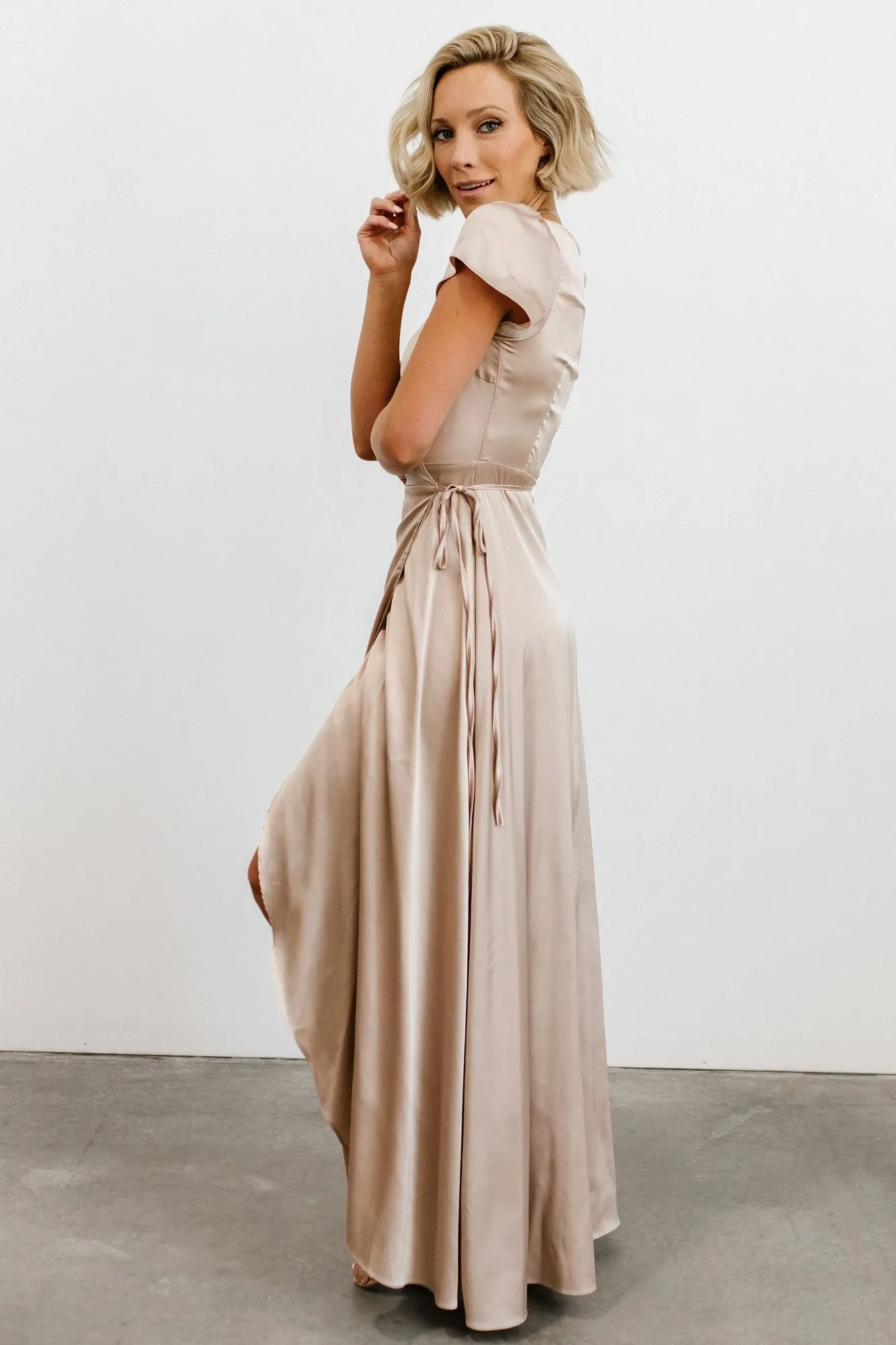 Krystal Satin Wrap Gown | Champagne sold by Baltic Born product image thumbnail 5