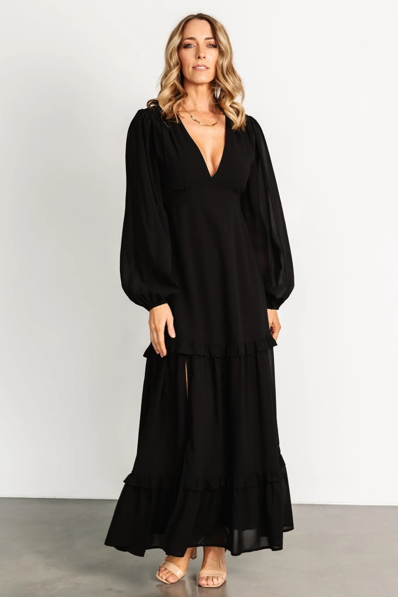 Bowman Deep V Maxi Dress | Black sold by Baltic Born