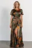 Agnes Satin Maxi Dress | Olive Floral sold by Baltic Born