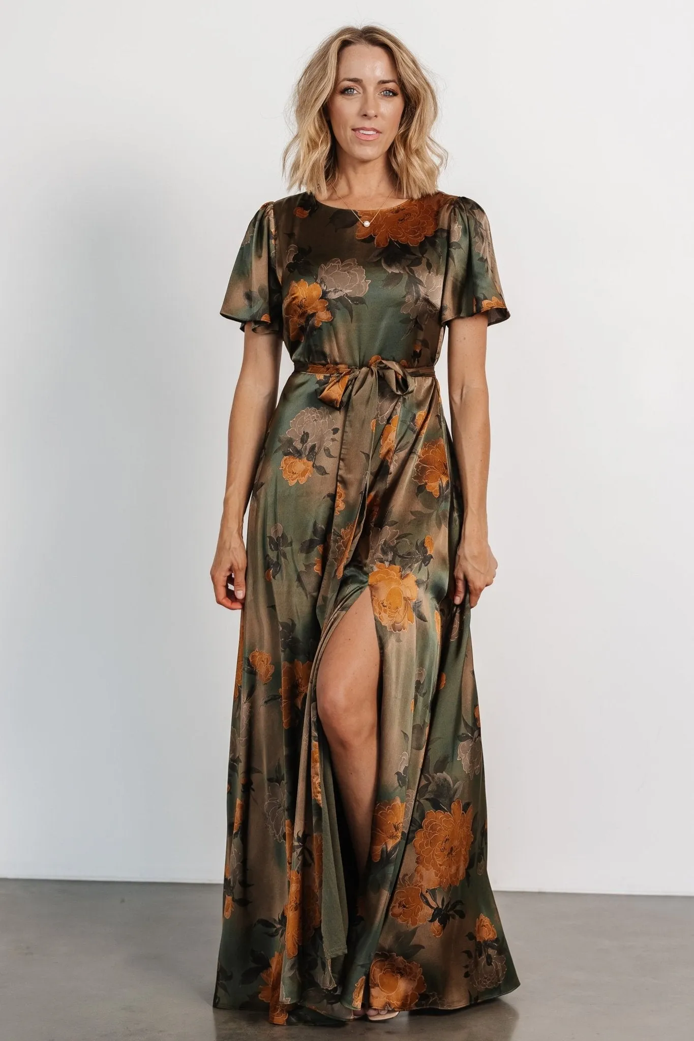 Agnes Satin Maxi Dress | Olive Floral sold by Baltic Born product image thumbnail 2