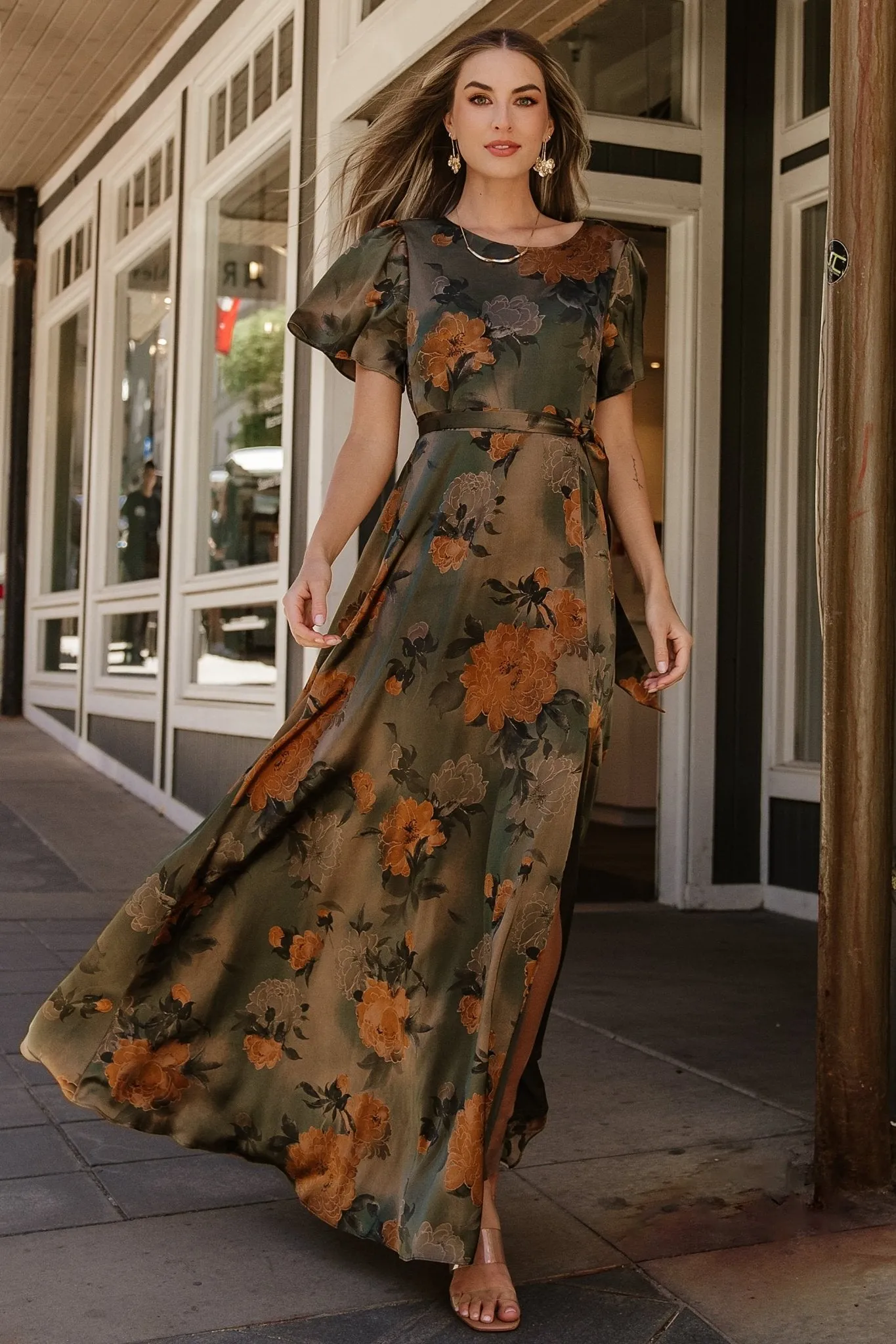 Agnes Satin Maxi Dress | Olive Floral sold by Baltic Born product image thumbnail 5