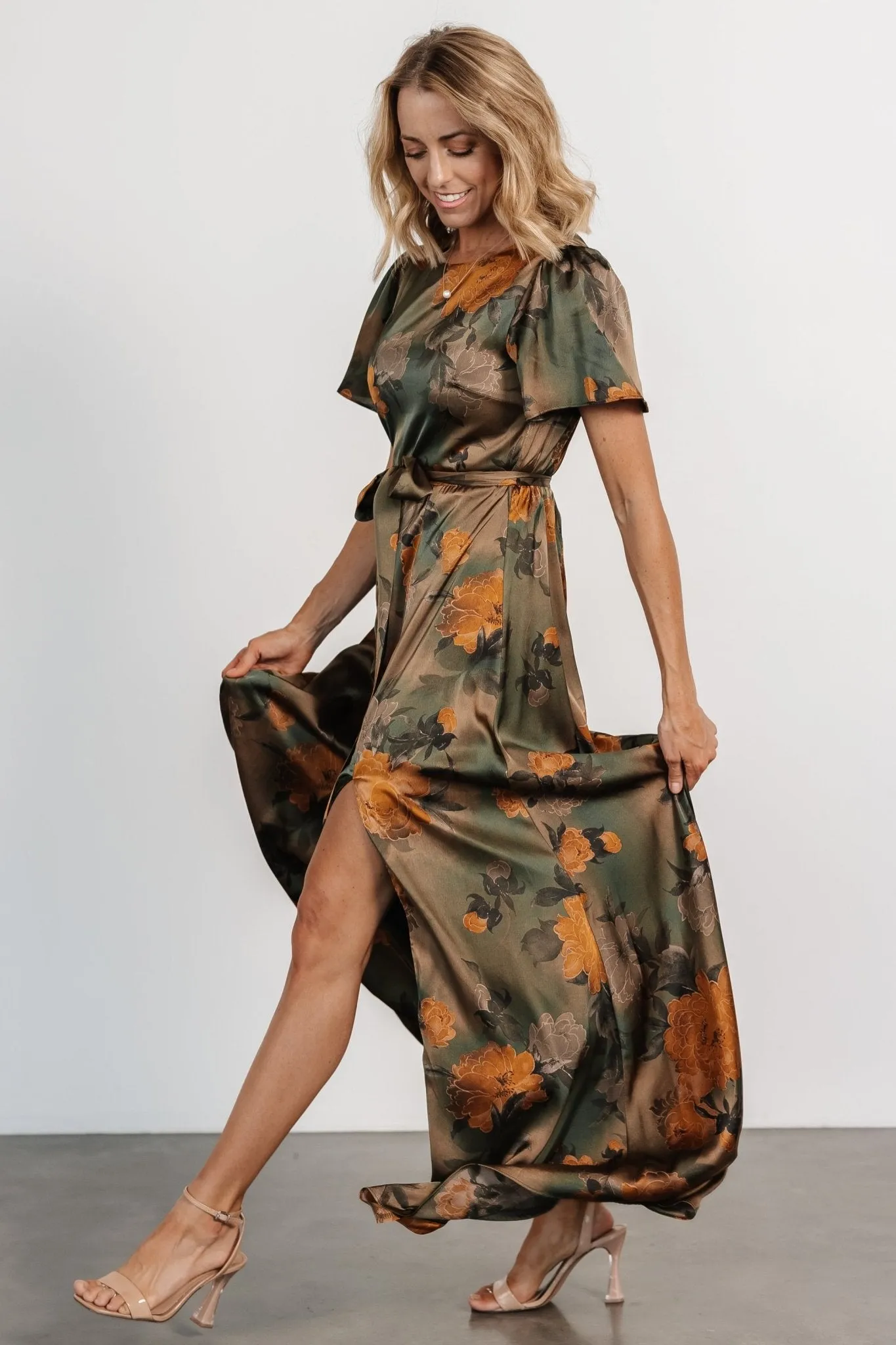 Agnes Satin Maxi Dress | Olive Floral sold by Baltic Born product image thumbnail 4