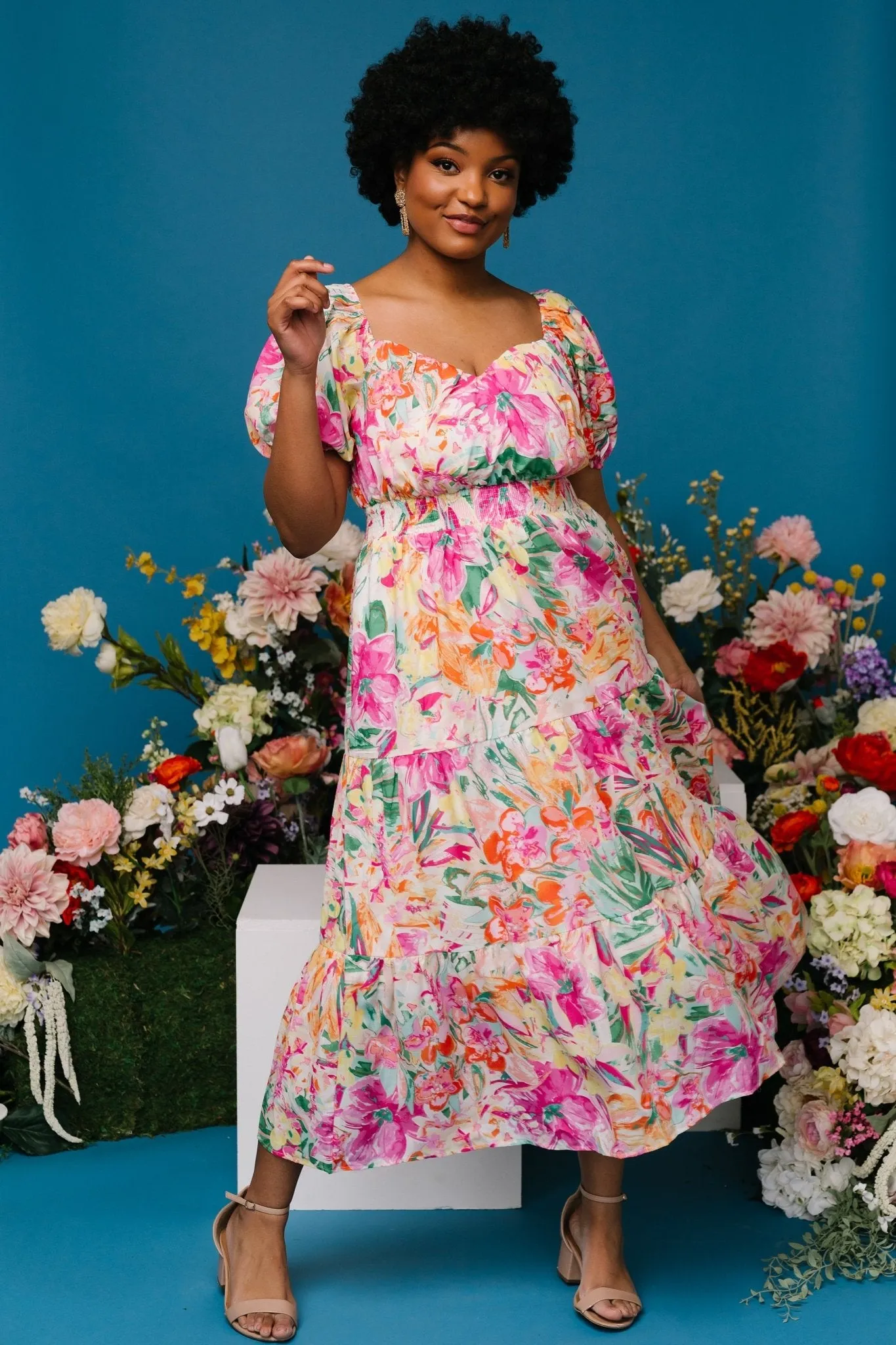 Denzel Puff Sleeve Midi Dress | Multi Floral sold by Baltic Born product image thumbnail 5