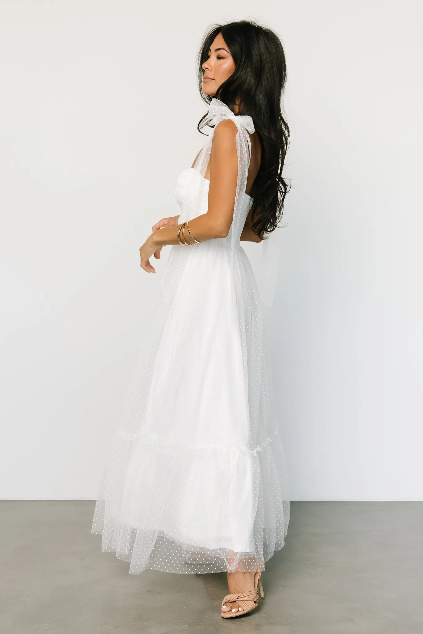 Mavani Swiss Dot Tulle Maxi Dress | White sold by Baltic Born product image thumbnail 3