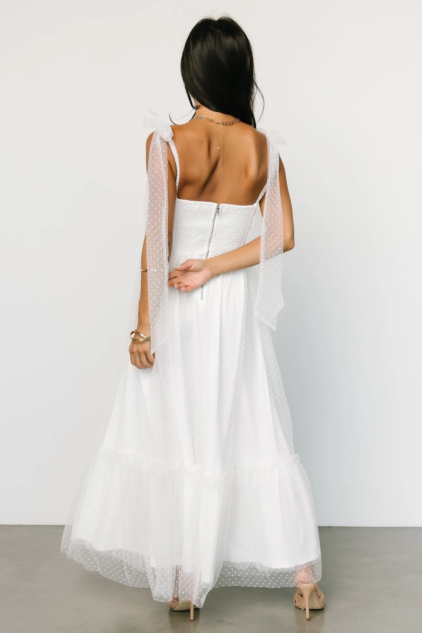 Mavani Swiss Dot Tulle Maxi Dress | White sold by Baltic Born product image thumbnail 4