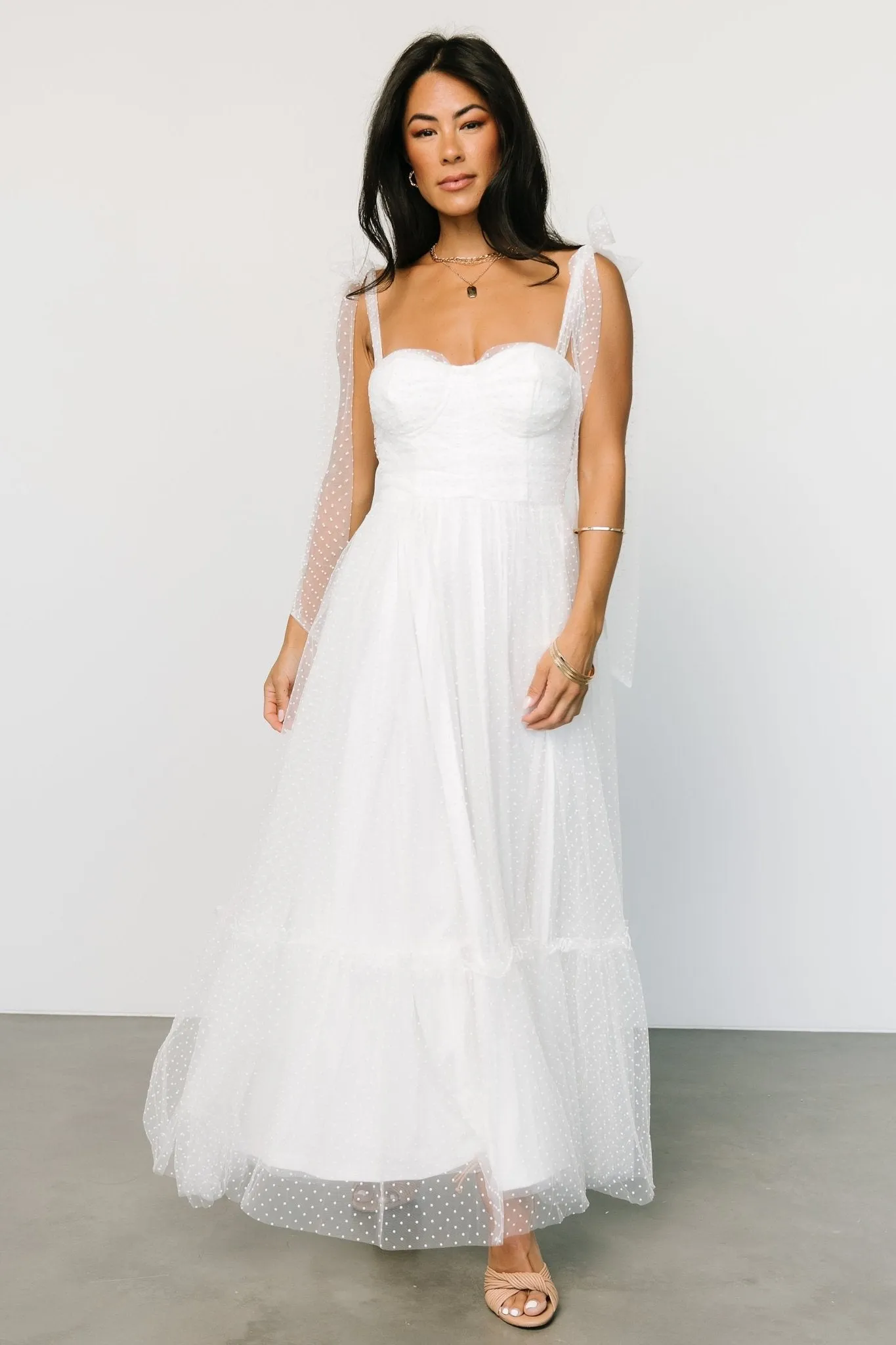 Mavani Swiss Dot Tulle Maxi Dress | White sold by Baltic Born