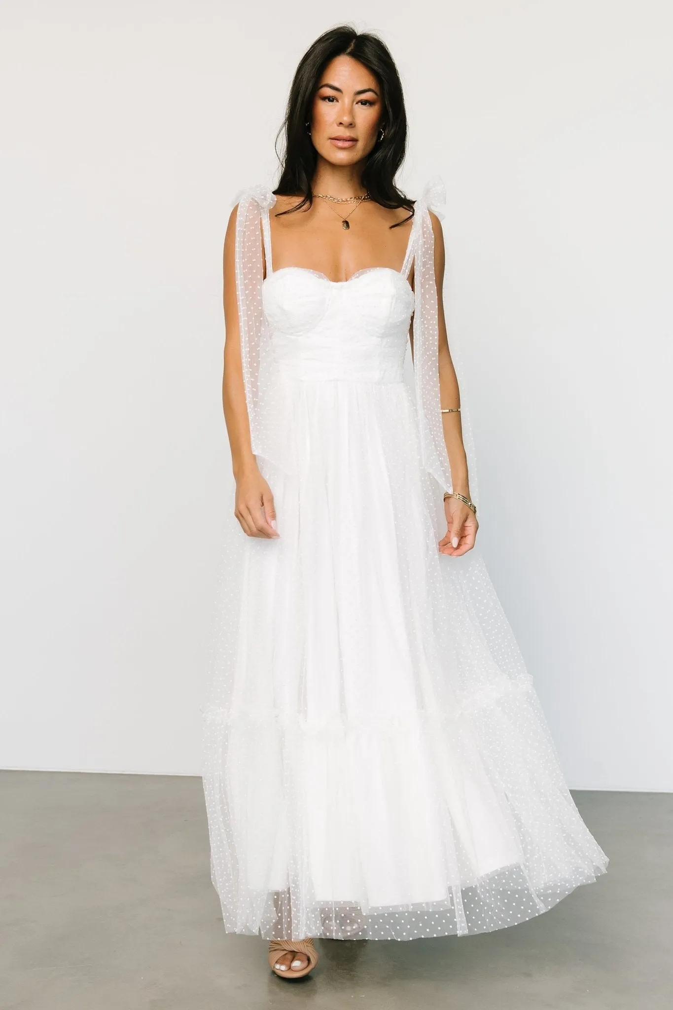 Mavani Swiss Dot Tulle Maxi Dress | White sold by Baltic Born product image thumbnail 5