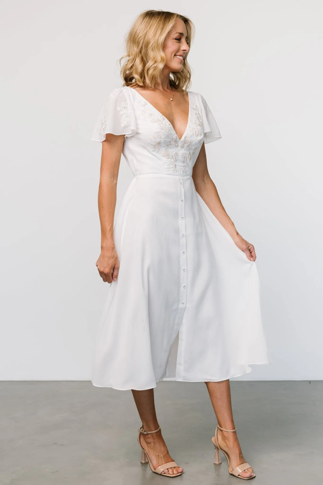 Swan Bead Embroidered Midi Dress | Off White sold by Baltic Born product image thumbnail 3