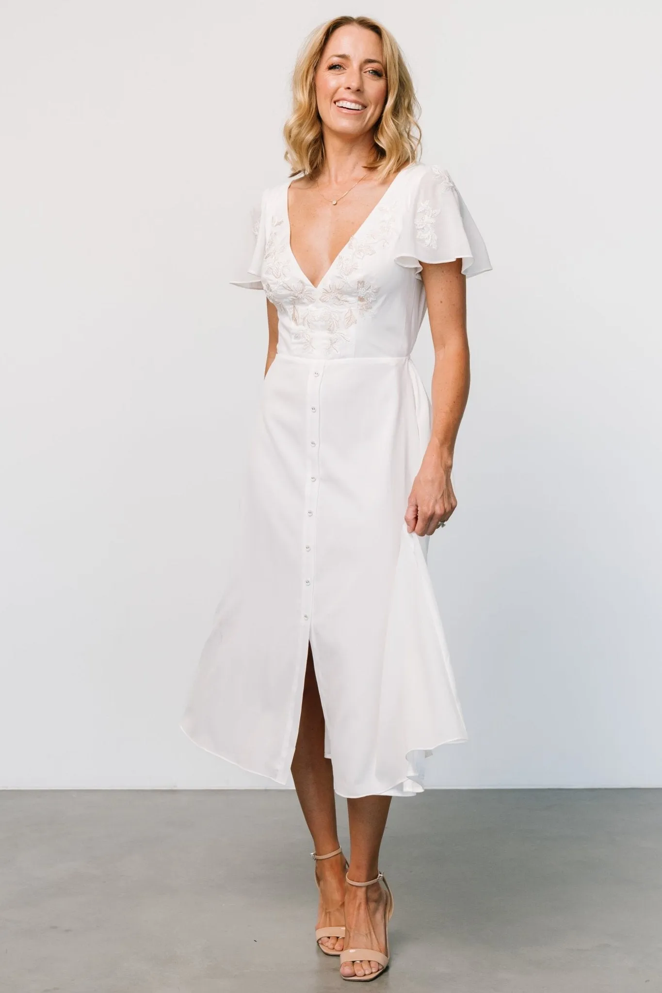 Swan Bead Embroidered Midi Dress | Off White sold by Baltic Born product image thumbnail 4