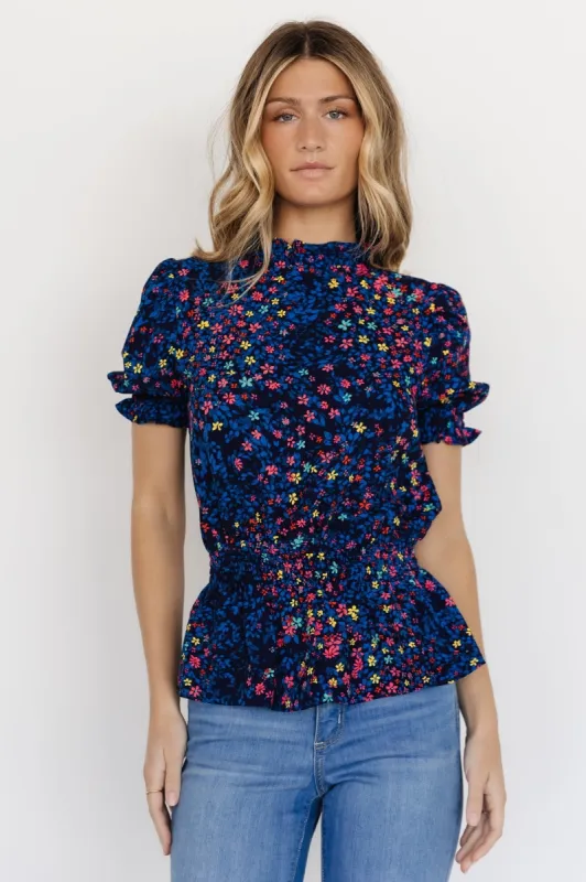 Beth Peplum Top | Blue Multi sold by Baltic Born