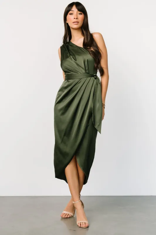 Celia One Shoulder Midi Dress | Olive sold by Baltic Born