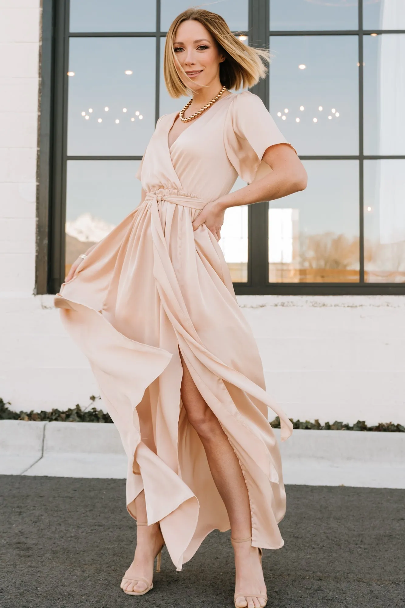 Sicily Satin Maxi Dress | Natural sold by Baltic Born