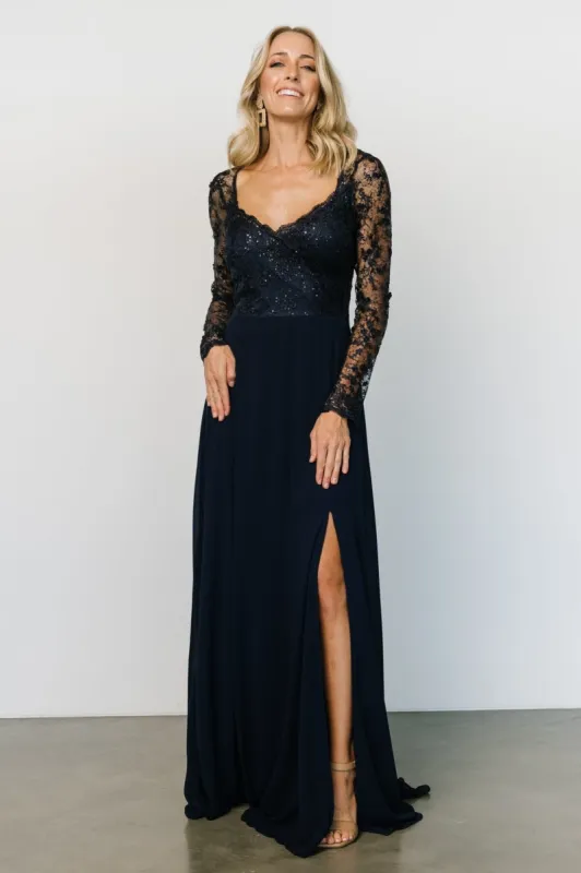 Adalaide Long Sleeve Maxi Dress | Navy sold by Baltic Born