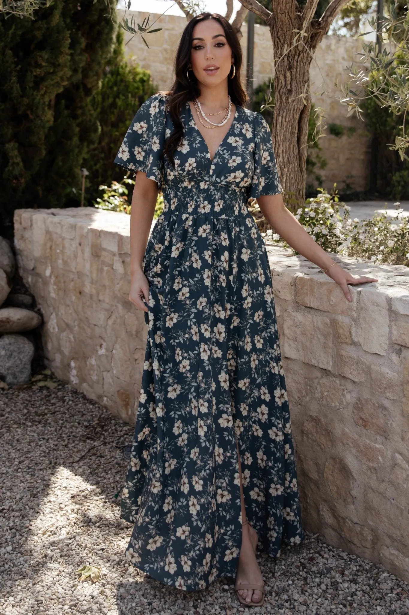 Verona Smocked Maxi Dress | Slate Floral sold by Baltic Born