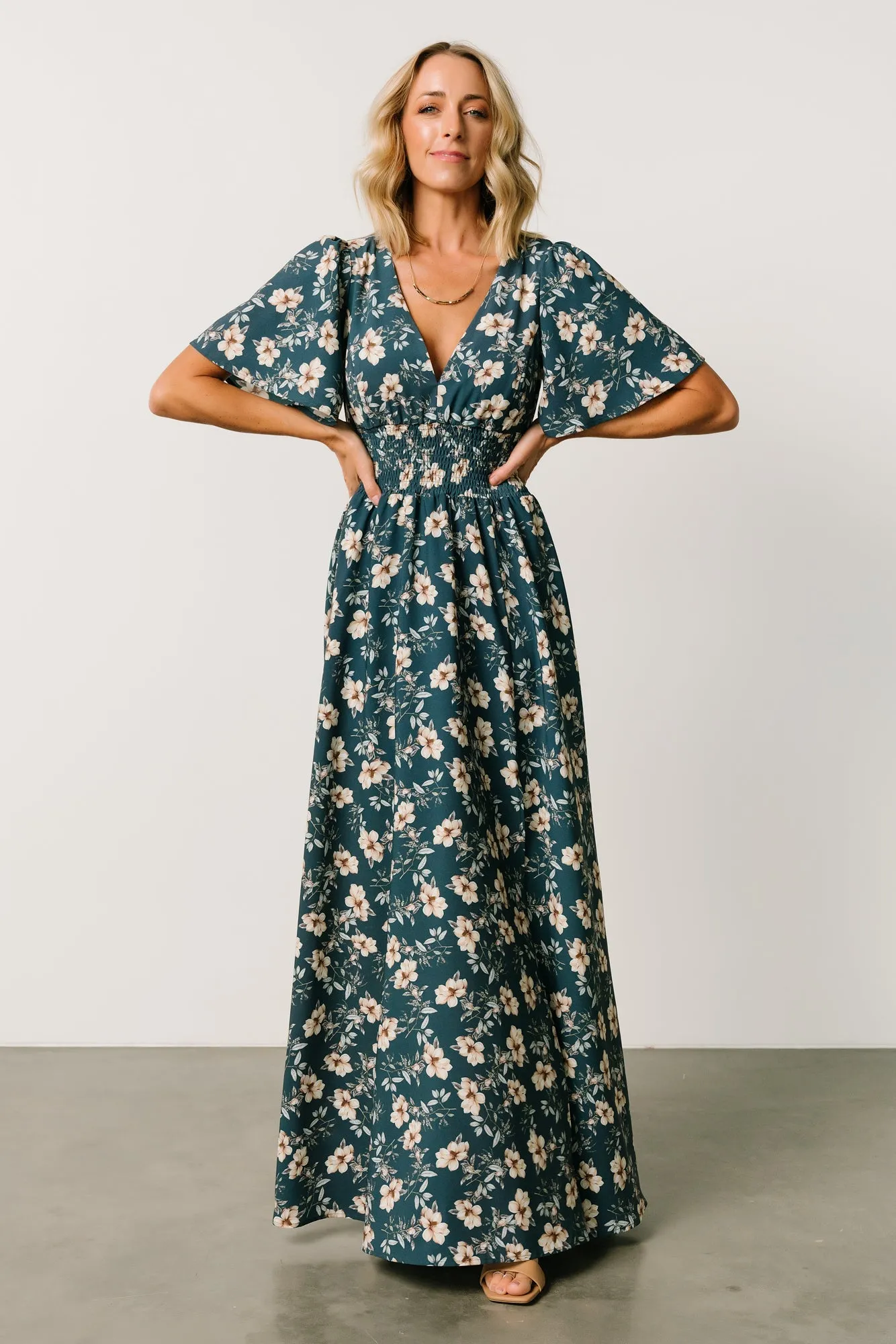 Verona Smocked Maxi Dress | Slate Floral sold by Baltic Born product image thumbnail 2