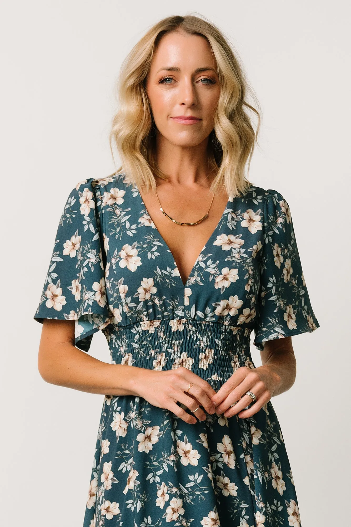 Verona Smocked Maxi Dress | Slate Floral sold by Baltic Born product image thumbnail 4