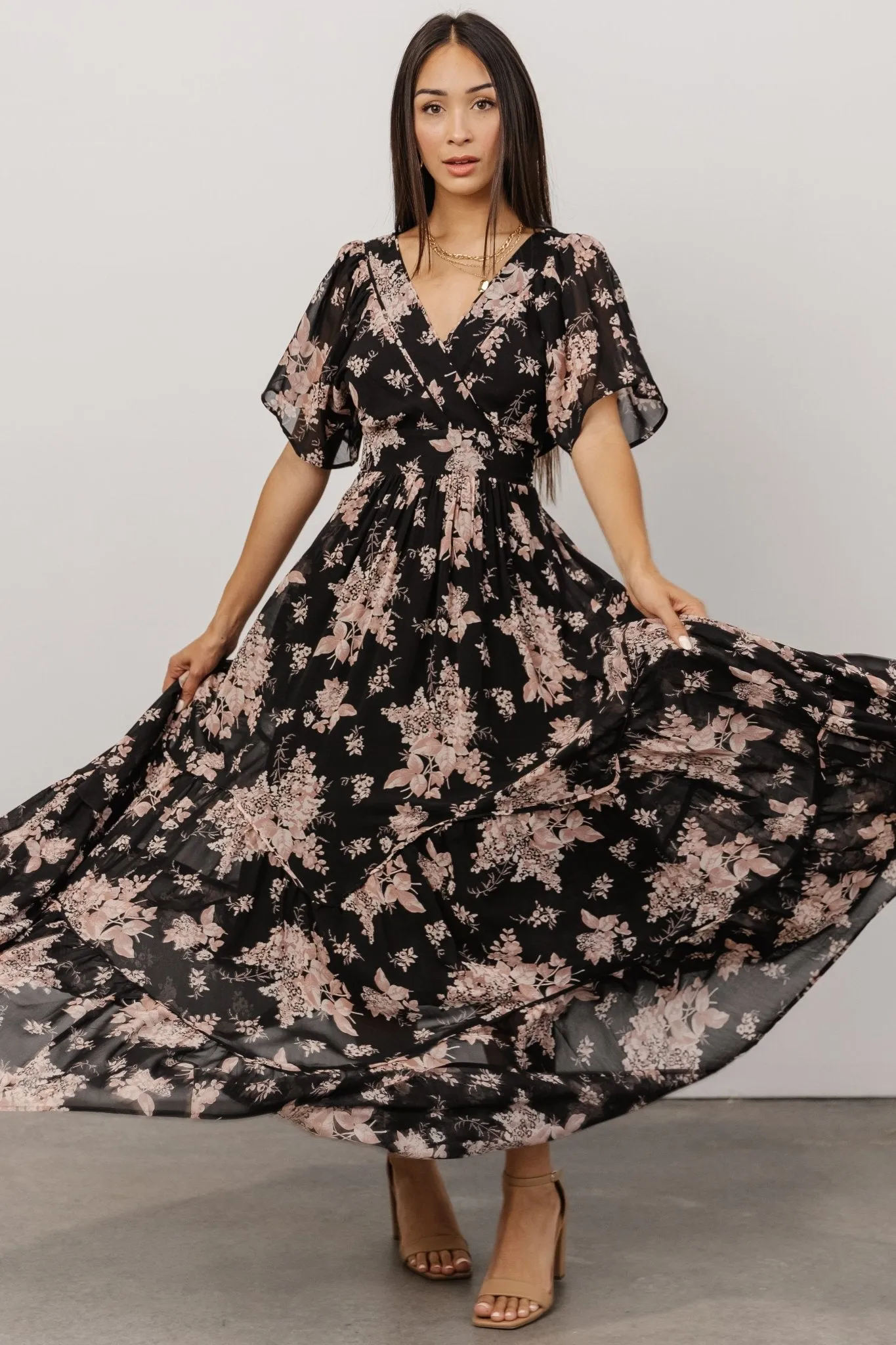 Katherine Maxi Dress | Black + Blush Floral sold by Baltic Born product image thumbnail 3
