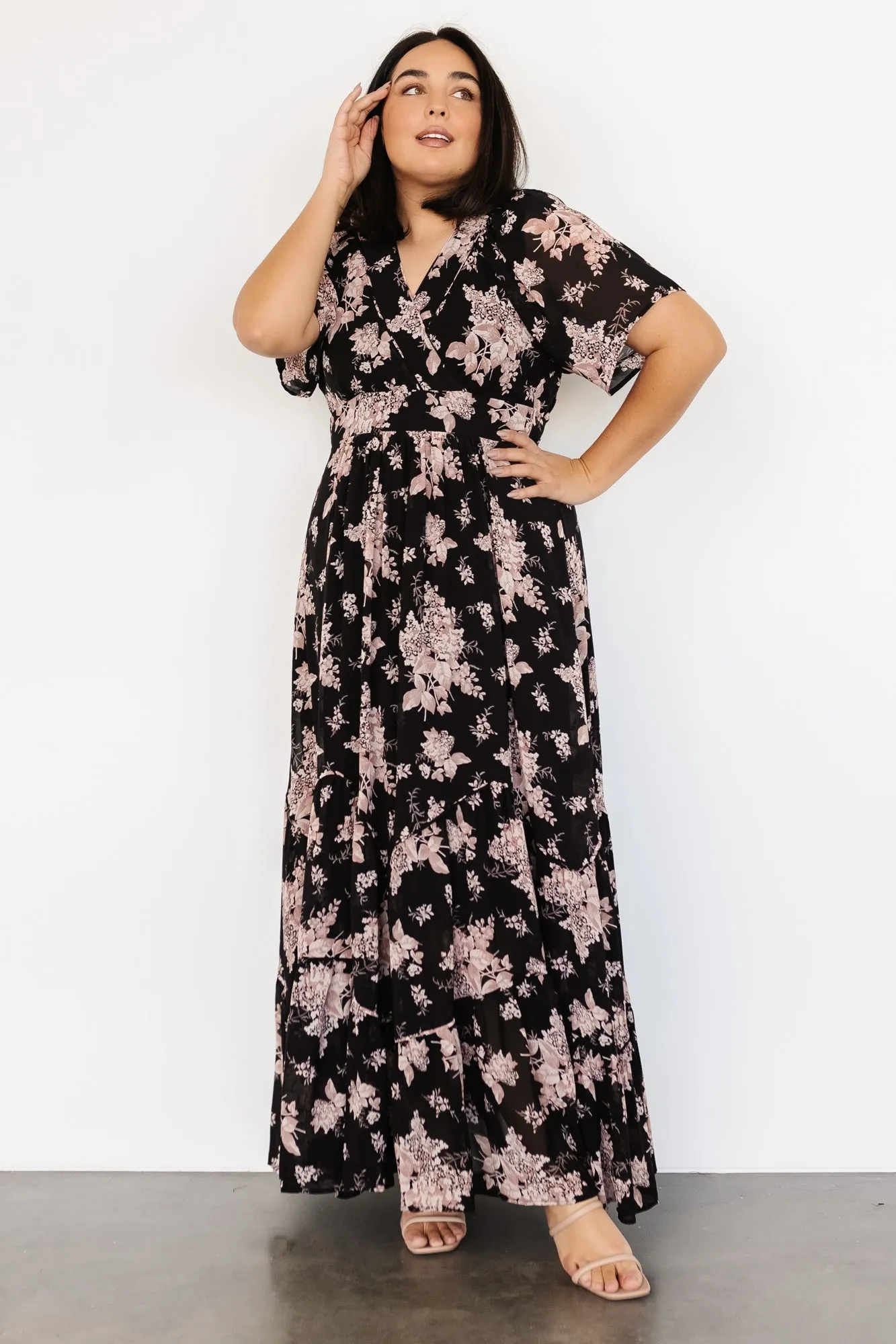 Katherine Maxi Dress | Black + Blush Floral sold by Baltic Born product image thumbnail 2