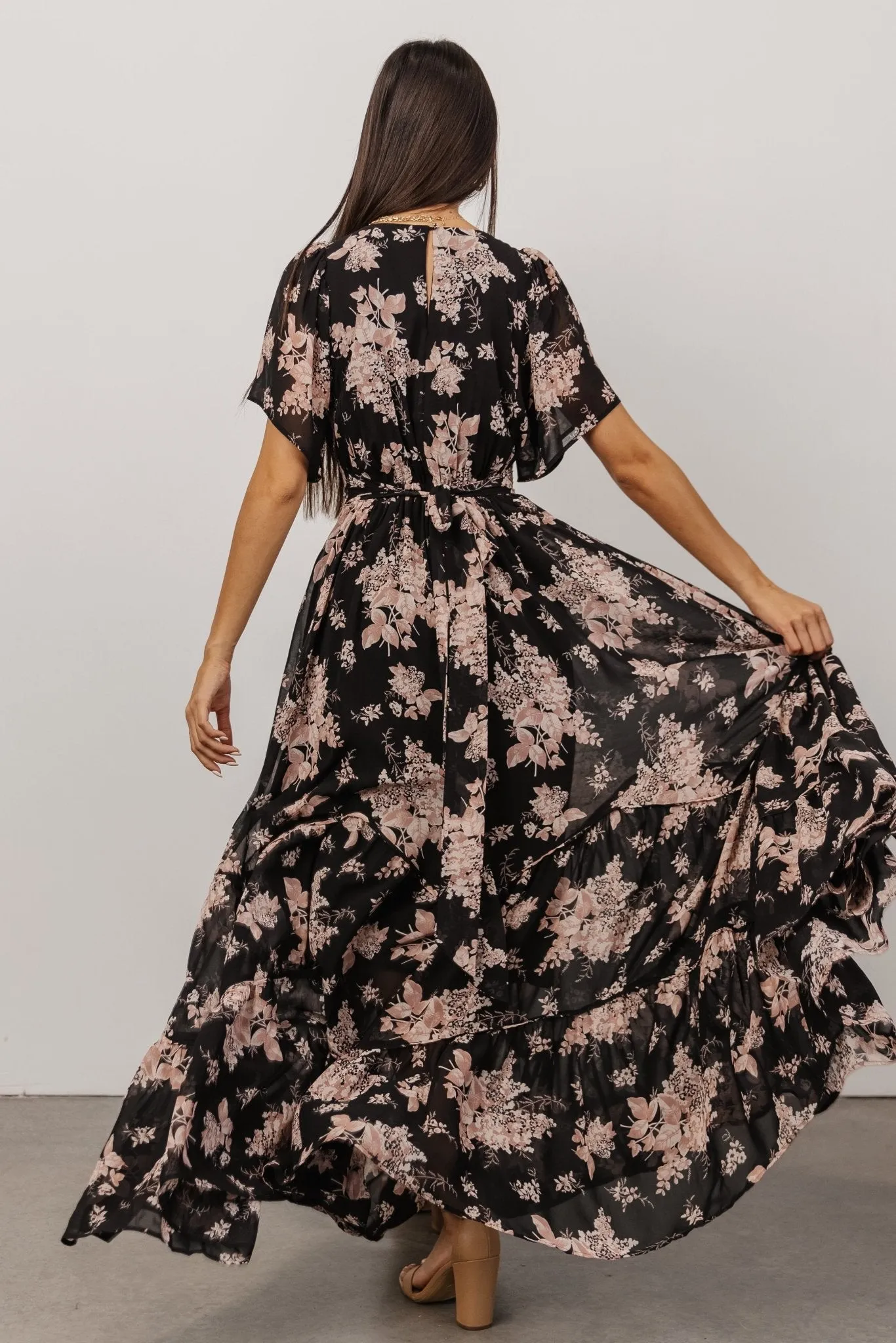 Katherine Maxi Dress | Black + Blush Floral sold by Baltic Born product image thumbnail 5