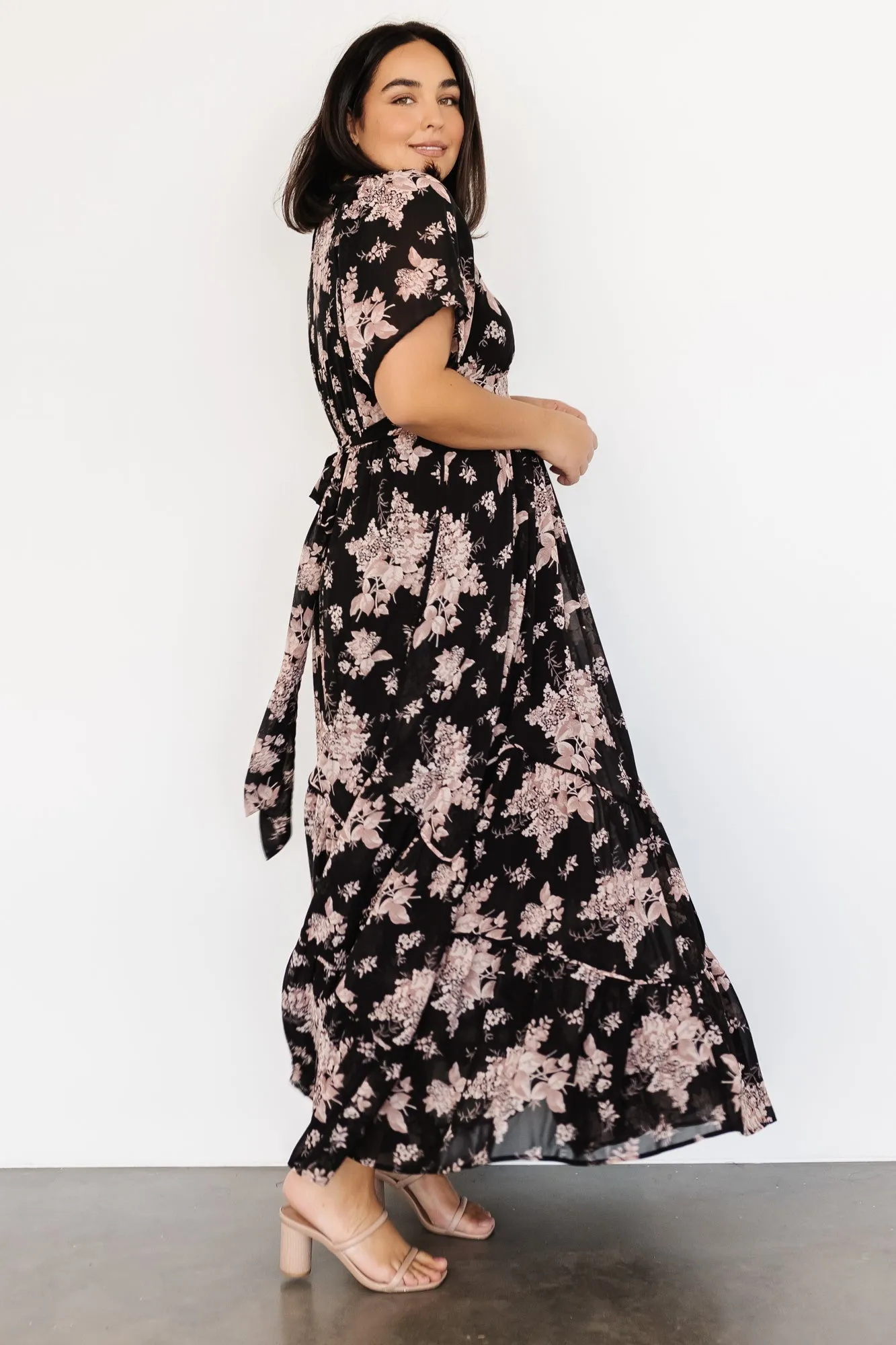 Katherine Maxi Dress | Black + Blush Floral sold by Baltic Born product image thumbnail 4