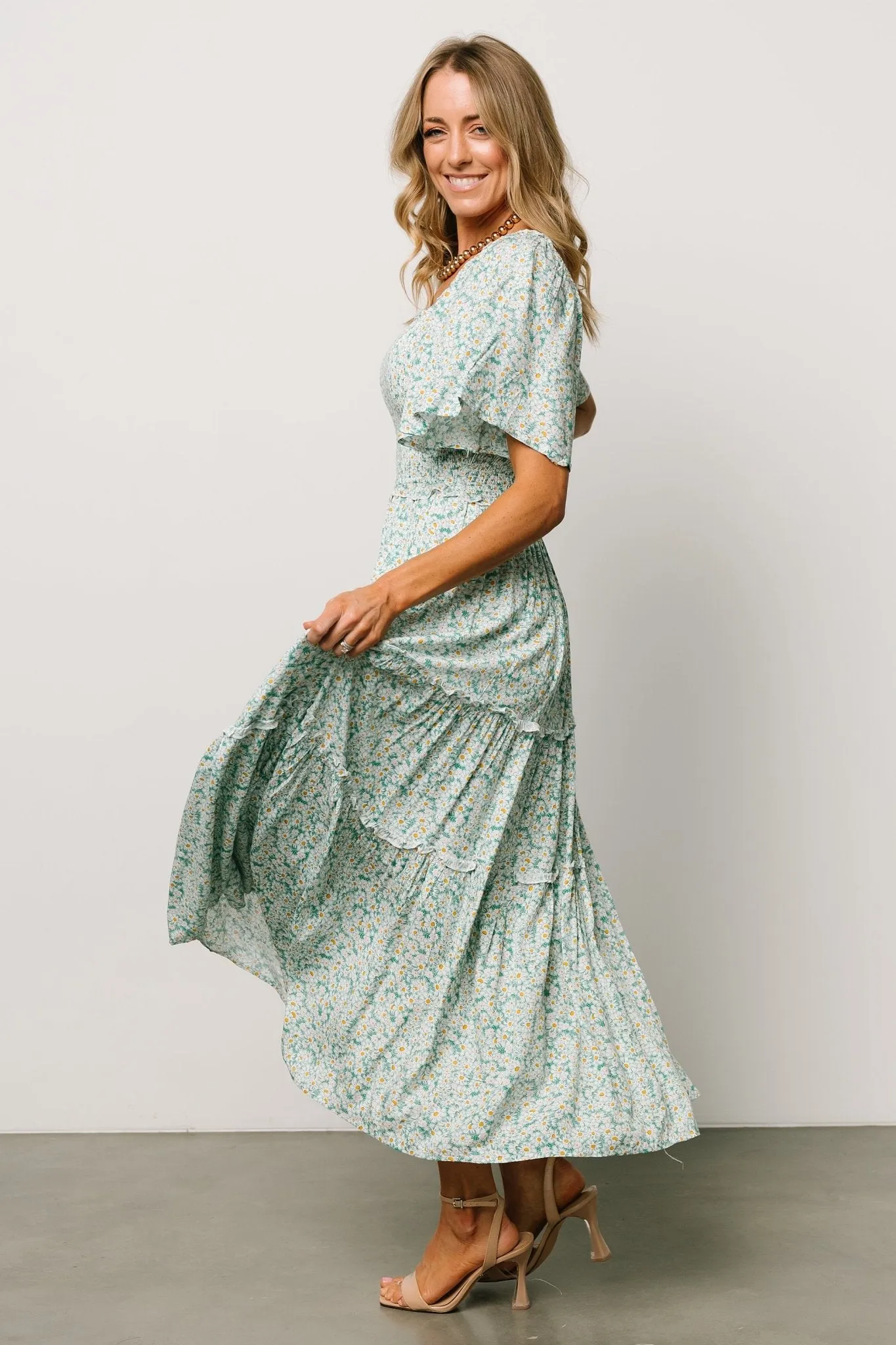 Regina Smocked Maxi Dress | Green Floral sold by Baltic Born product image thumbnail 3