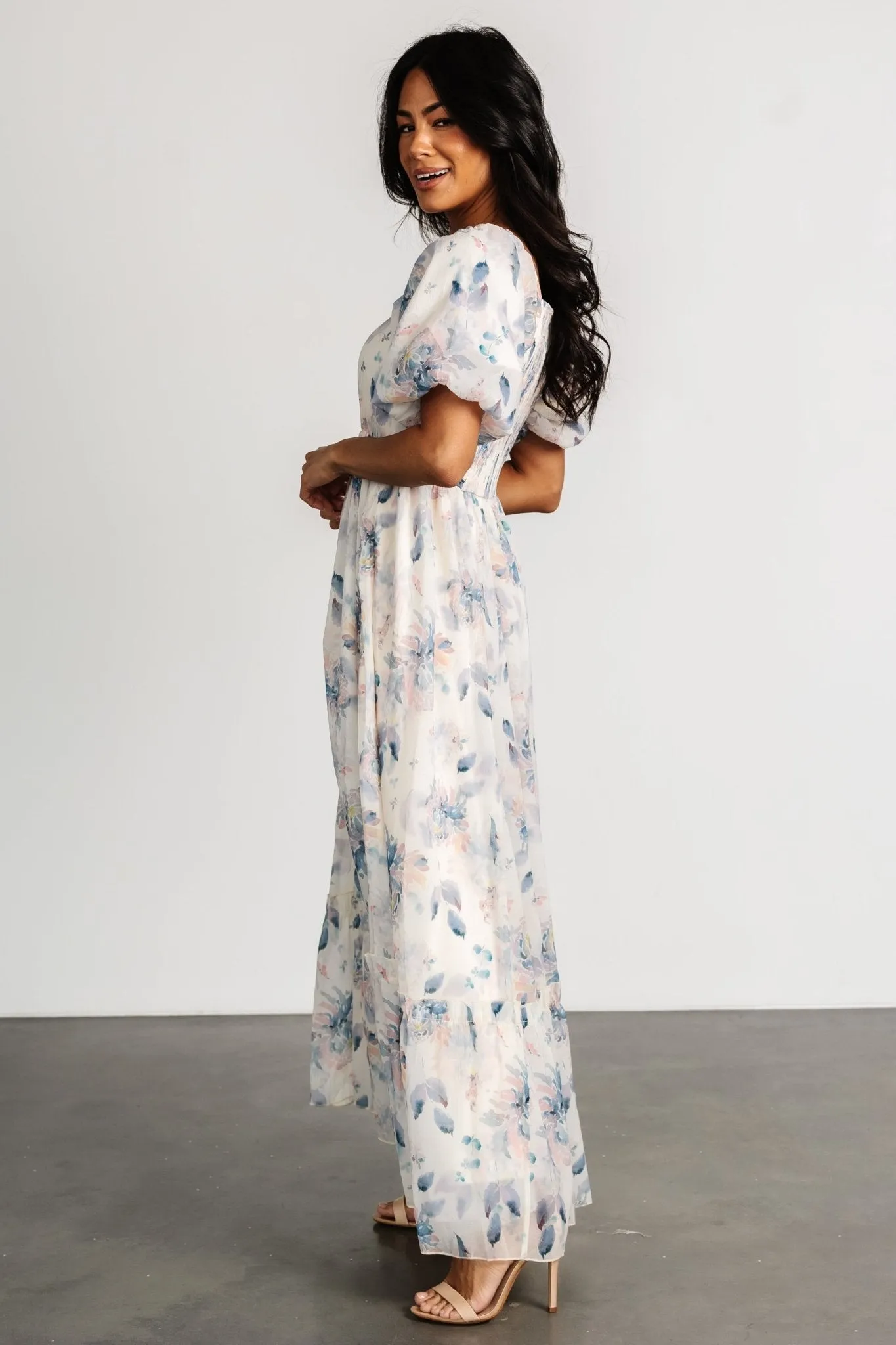 Dalia Maxi Dress | Cream + Blue Floral sold by Baltic Born product image thumbnail 3