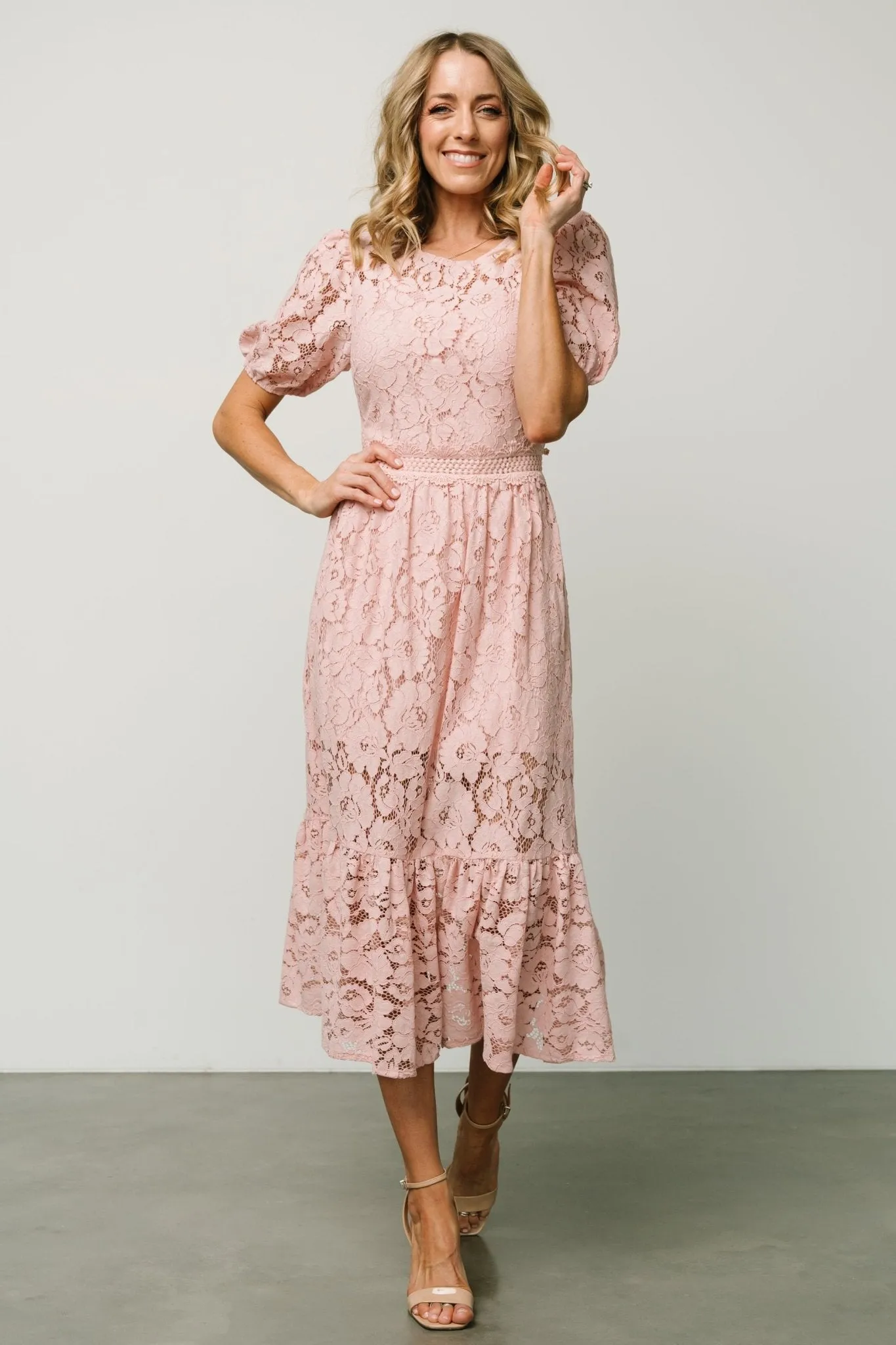 Alyssa Lace Midi Dress | Blush sold by Baltic Born