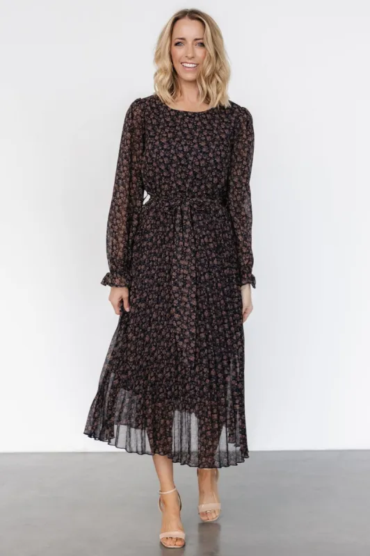 Edith Pleated Dress | Navy + Copper sold by Baltic Born
