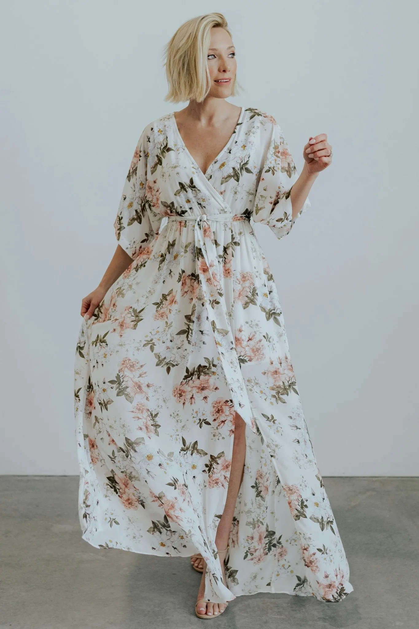 Kia Kimono Maxi Dress | White Floral sold by Baltic Born