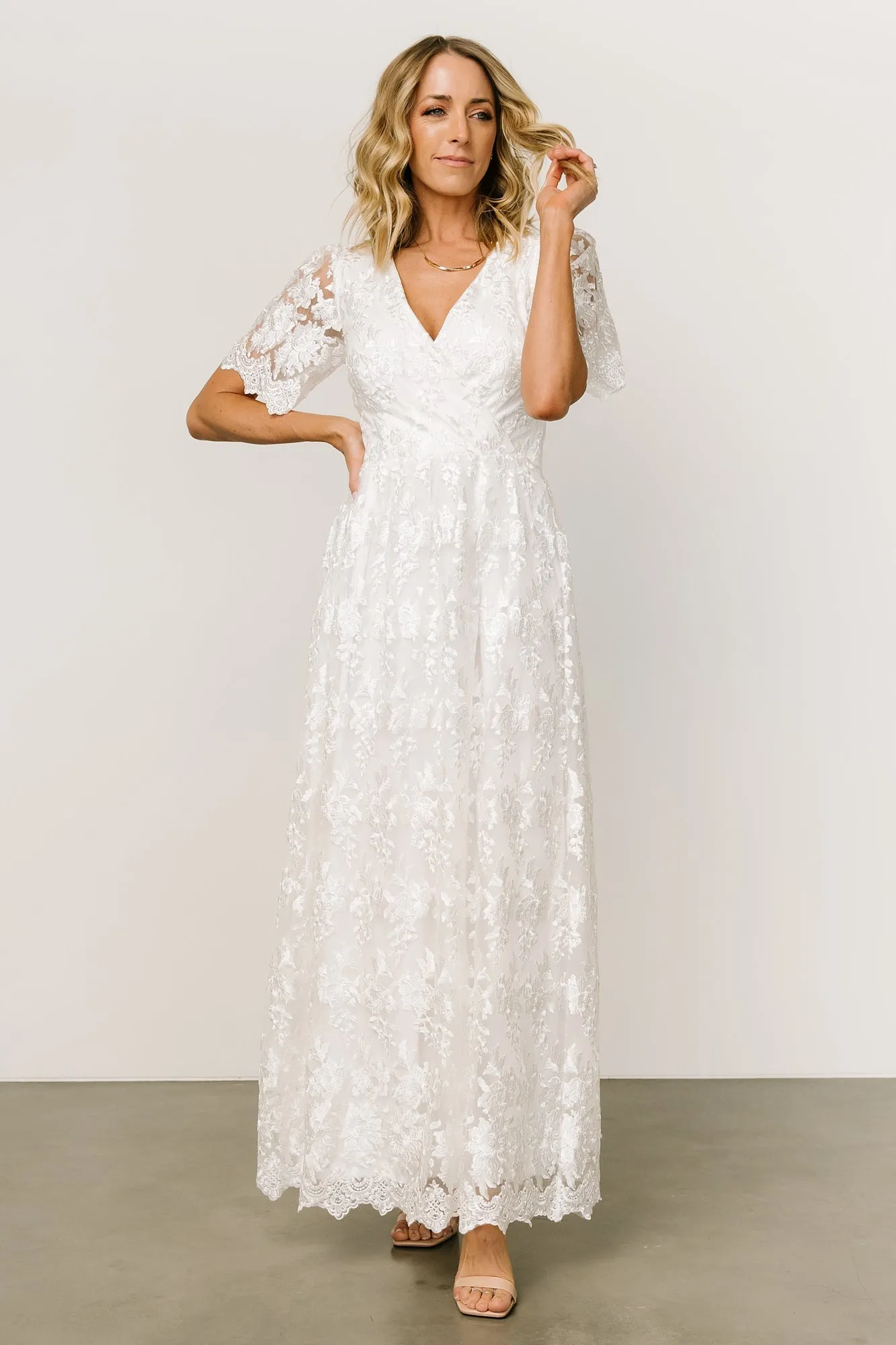 Aurora Embossed Maxi Dress | Off White sold by Baltic Born