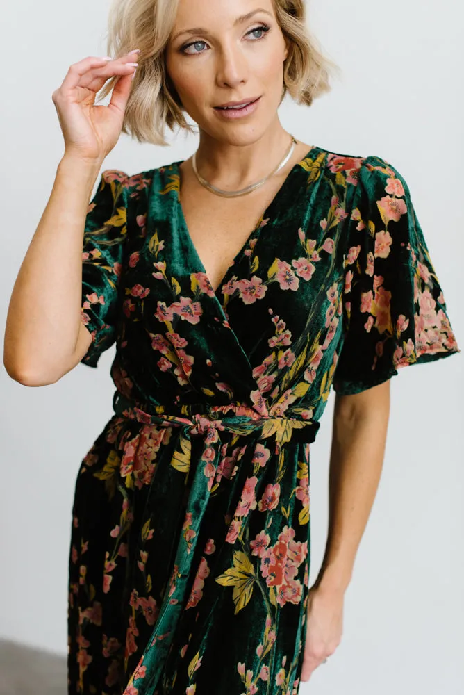 Uma Velvet Maxi Dress | Green Floral sold by Baltic Born product image thumbnail 4