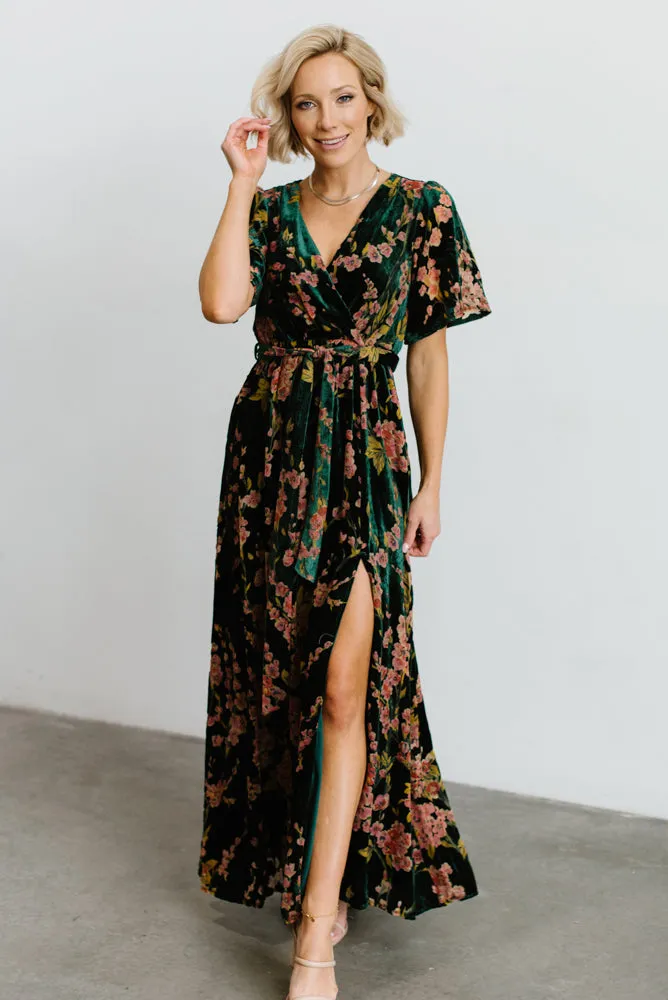 Uma Velvet Maxi Dress | Green Floral sold by Baltic Born product image thumbnail 2