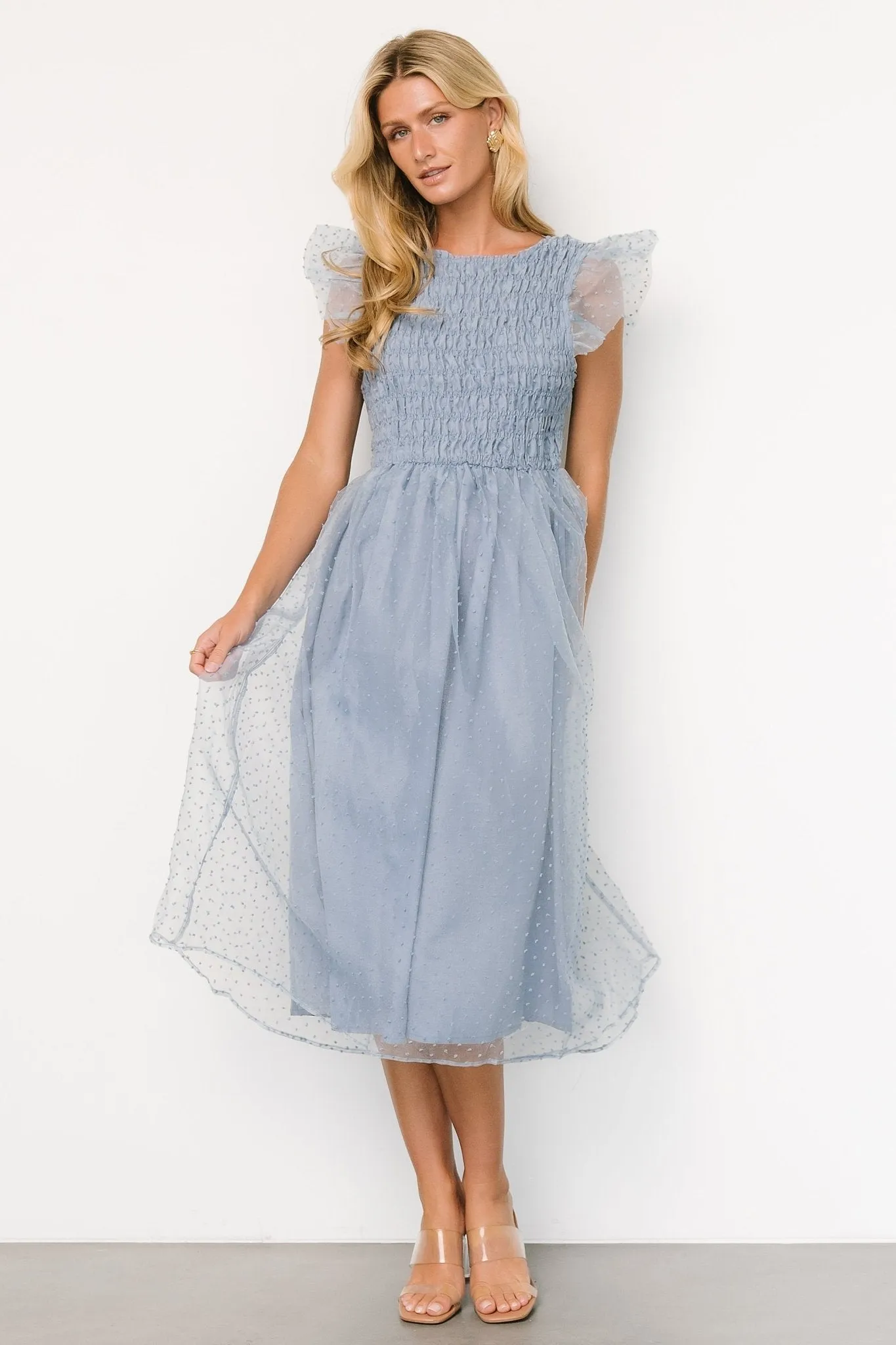 Alice Dot Midi Dress | Dusty Blue sold by Baltic Born product image thumbnail 5