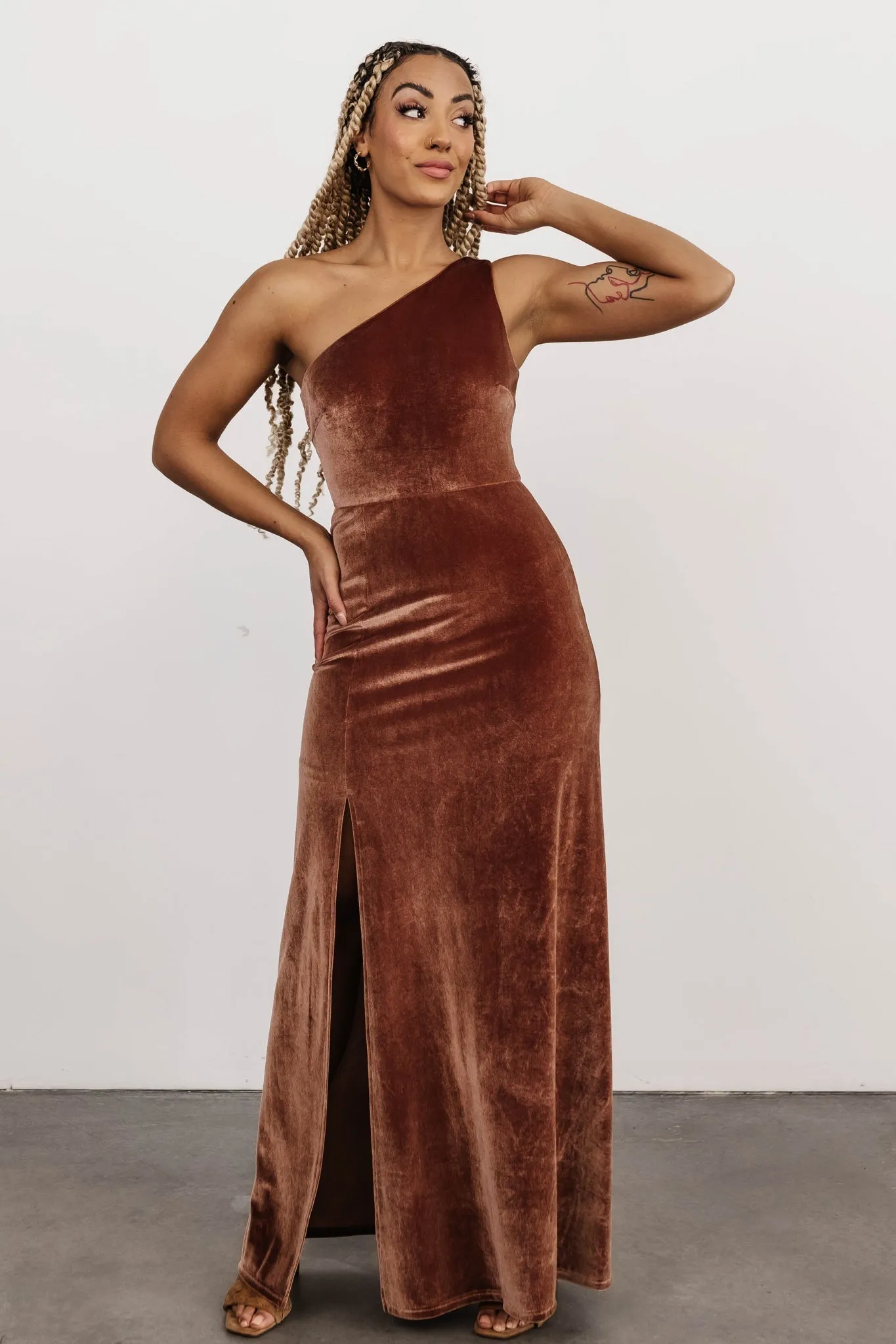 Tatiana Velvet One Shoulder Maxi Dress | Bronze sold by Baltic Born product image thumbnail 5