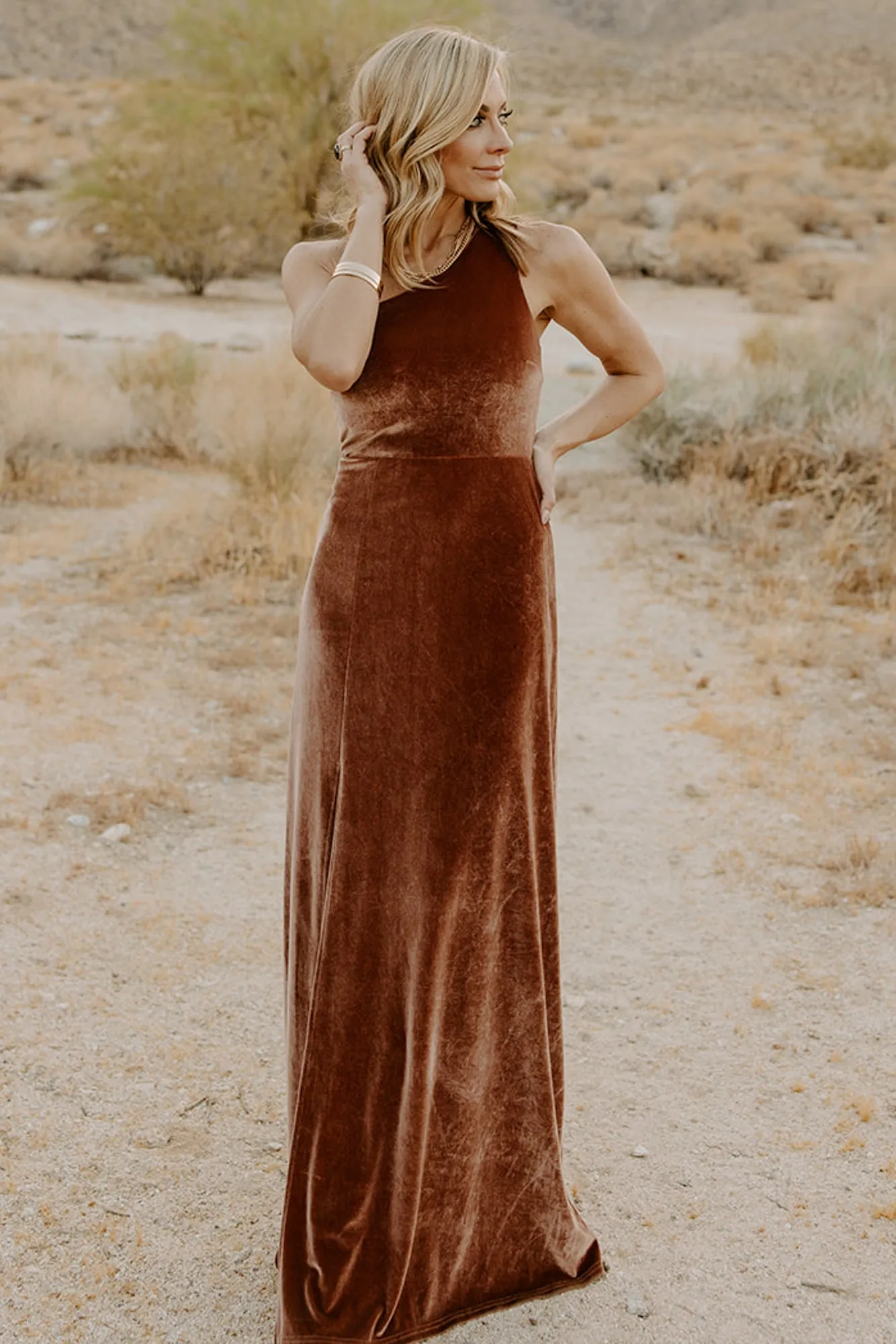 Tatiana Velvet One Shoulder Maxi Dress | Bronze sold by Baltic Born product image thumbnail 4