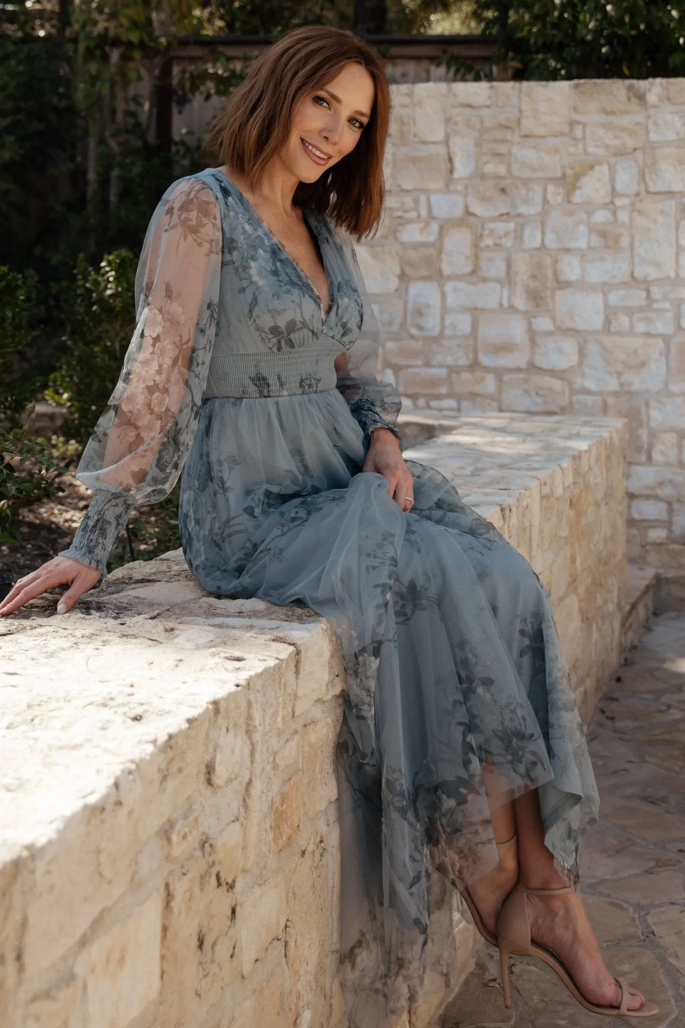 Layla Tulle Maxi Dress | Dusty Blue Floral sold by Baltic Born product image thumbnail 2